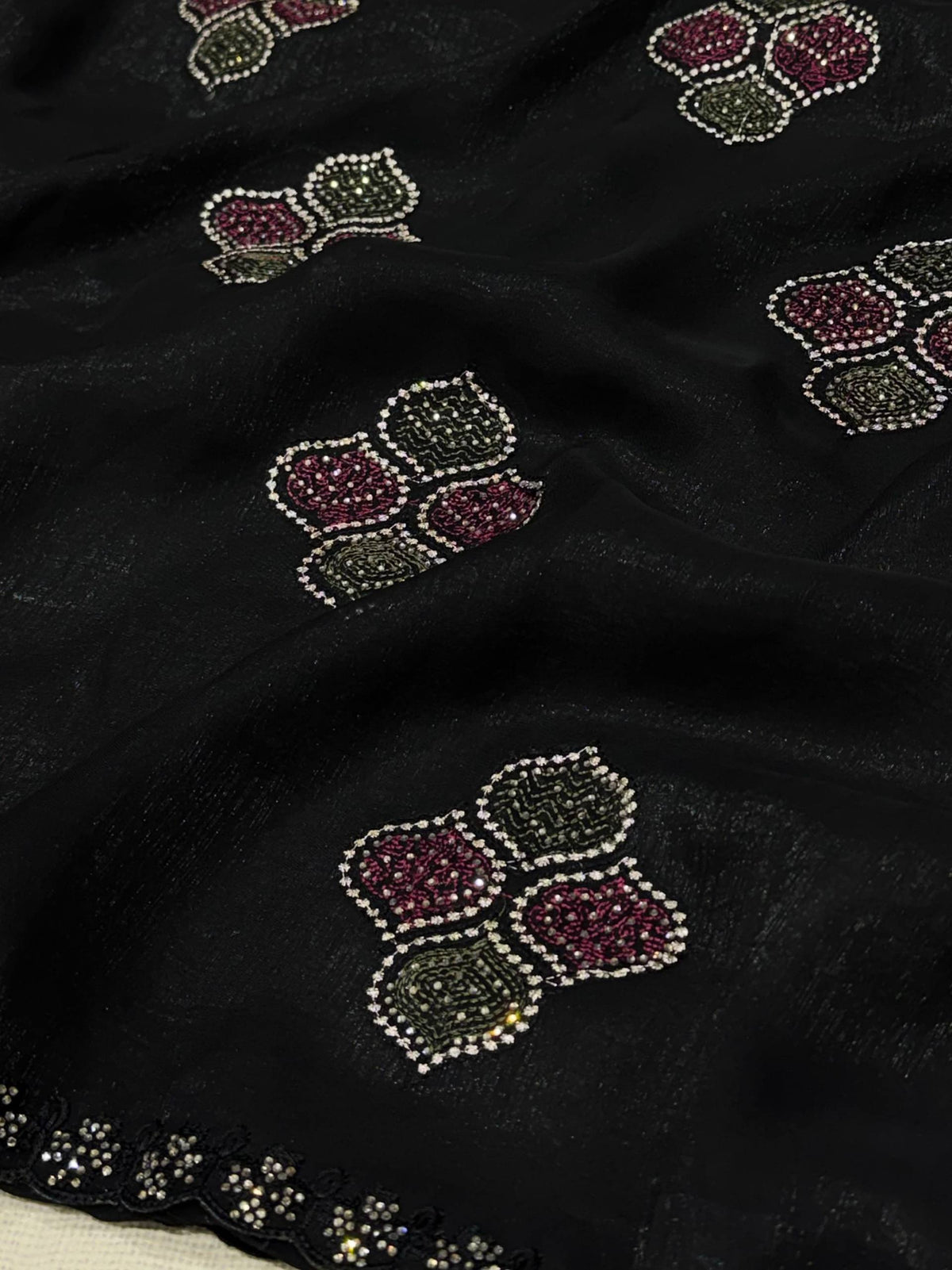 Black Melbourne Shimmer Silk Kashmiri Embroidered Saree with Swarovski Work