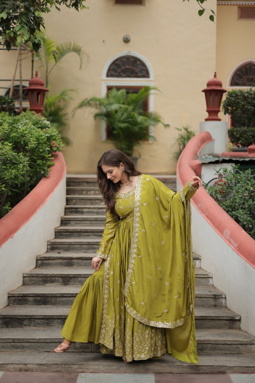 Parrot Color Designer Three Piece Sharara Suit