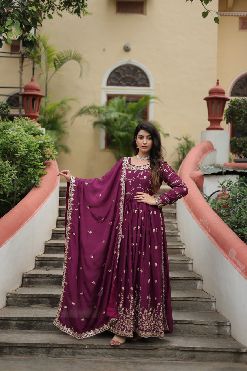 Wine Color Designer Three Piece Sharara Suit