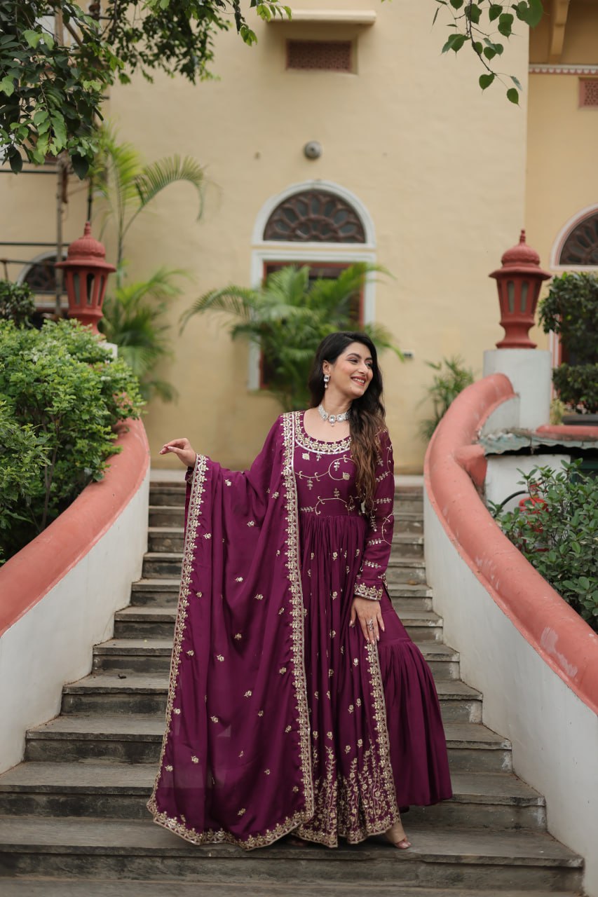 Wine Color Designer Three Piece Sharara Suit