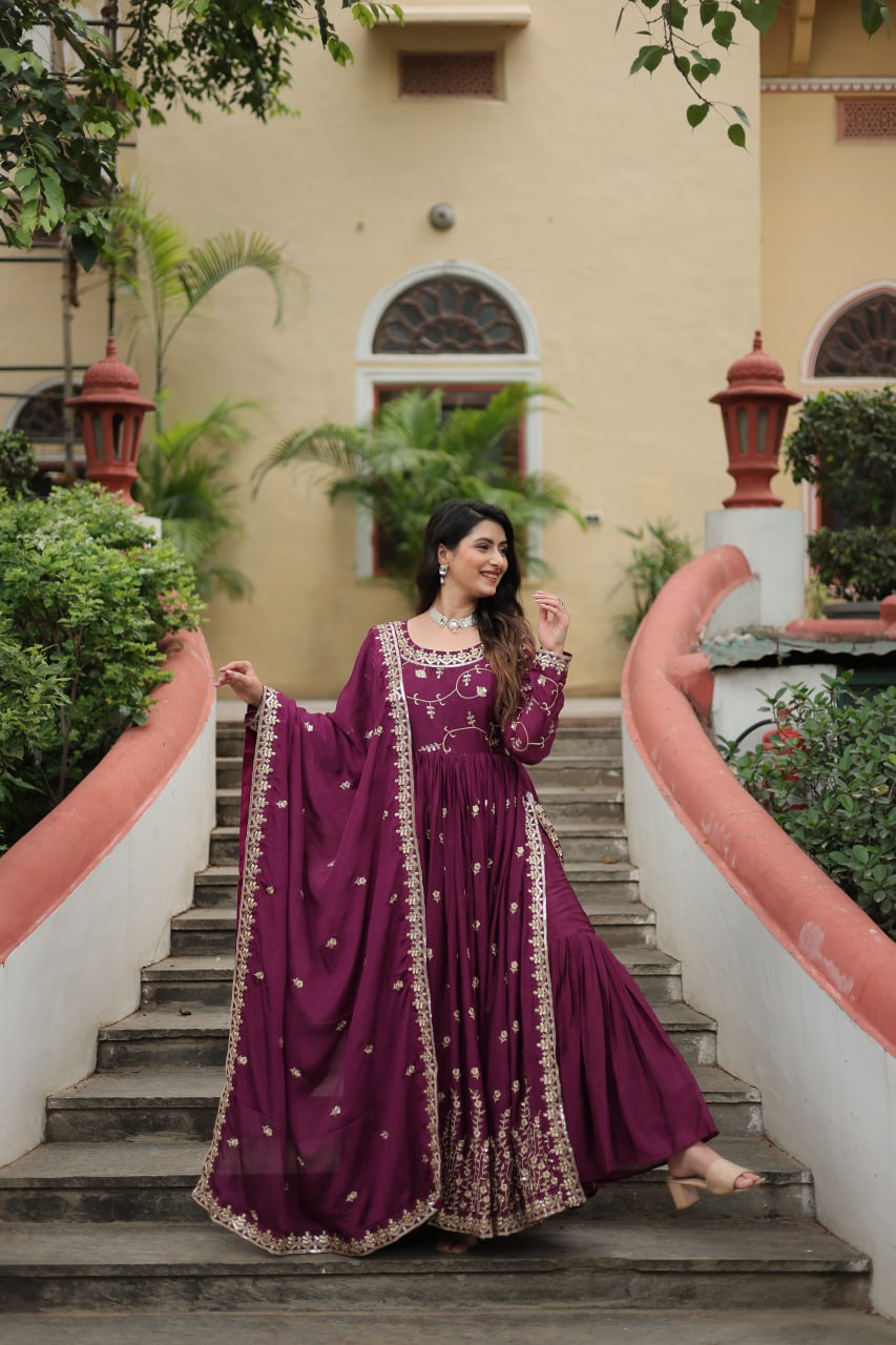 Wine Color Designer Three Piece Sharara Suit