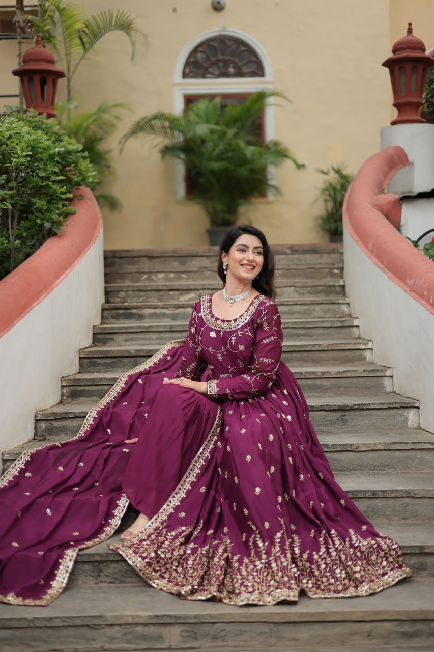 Wine Color Designer Three Piece Sharara Suit