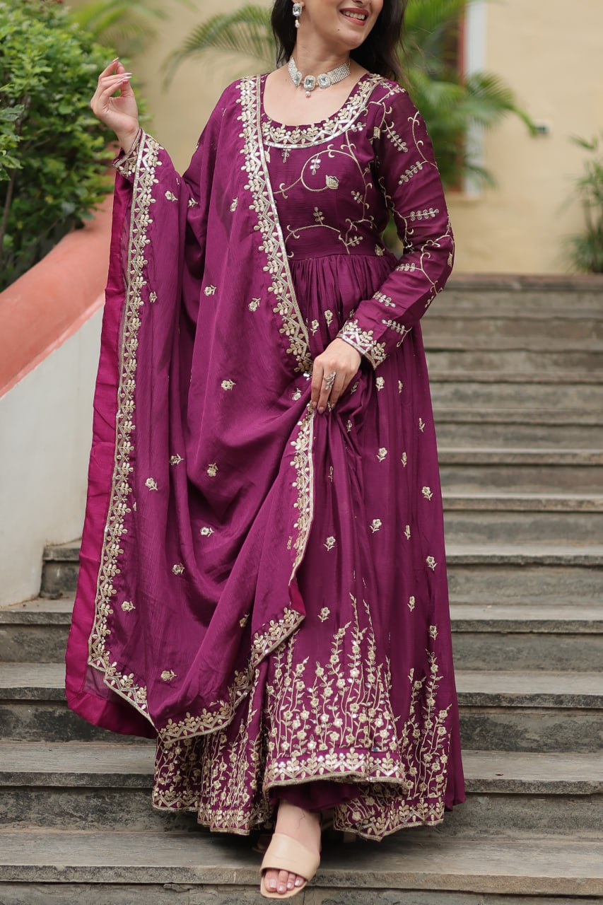 Wine Color Designer Three Piece Sharara Suit