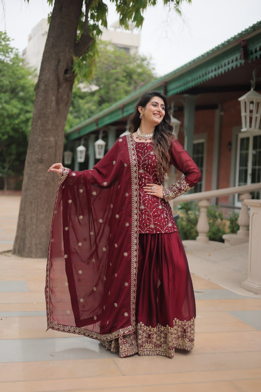 Maroon Color Weddingwear Sarara Suit