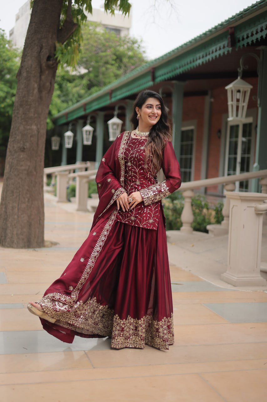 Maroon Color Weddingwear Sarara Suit