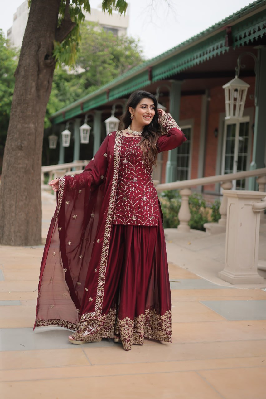 Maroon Color Weddingwear Sarara Suit