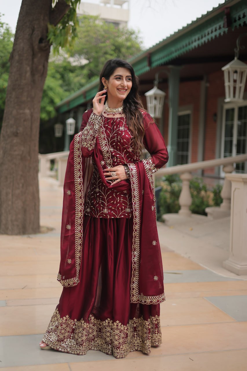 Maroon Color Weddingwear Sarara Suit