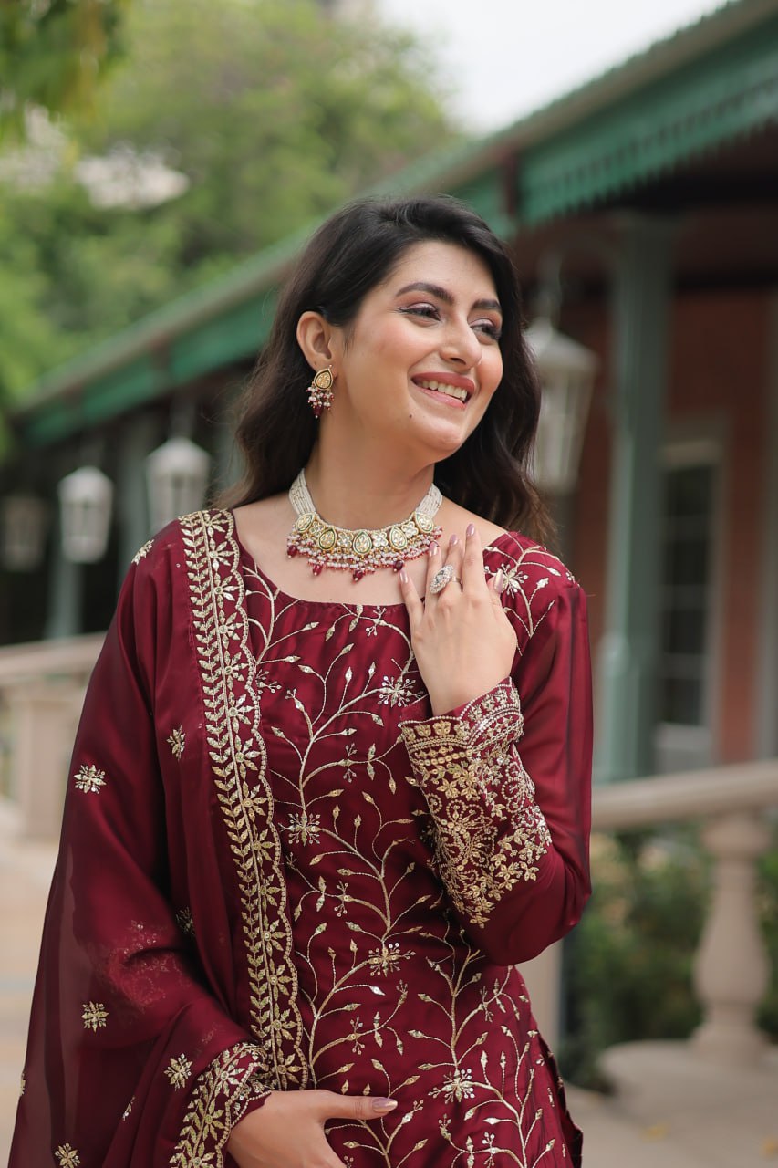 Maroon Color Weddingwear Sarara Suit