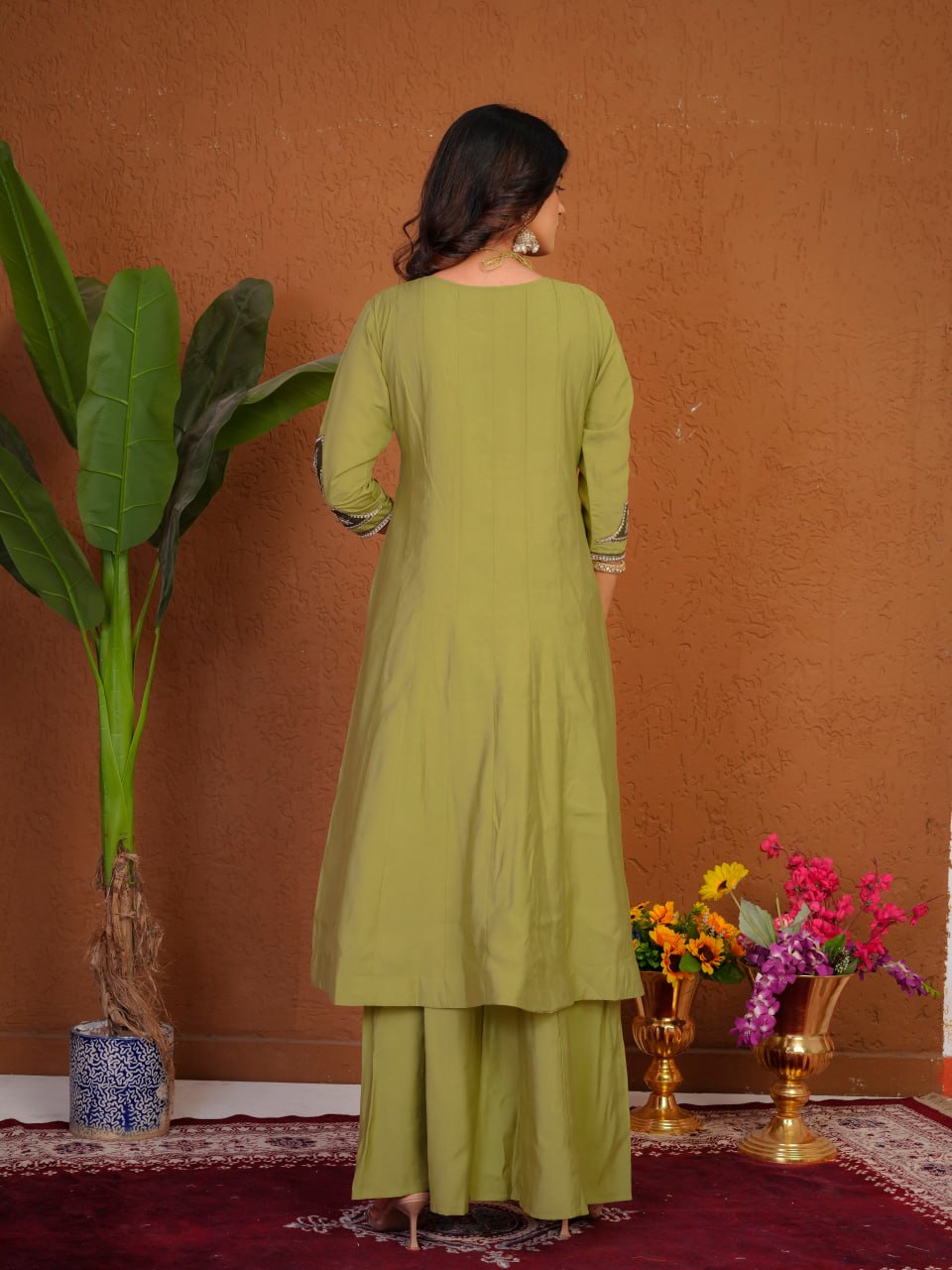 Pista Green Roman Silk Embroidered Anarkali Kurti Set with Dupatta