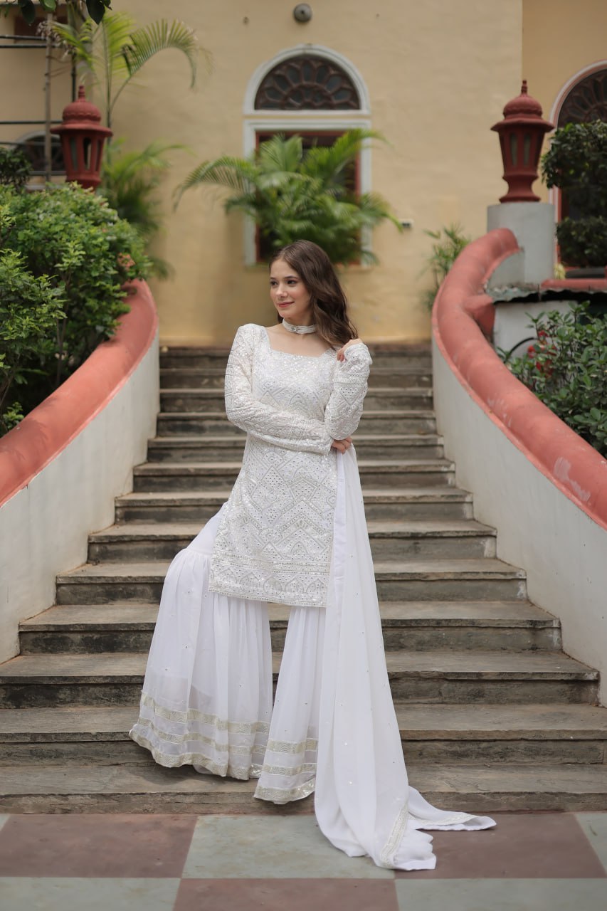 White Color Partywear Readymade Sarara Suit