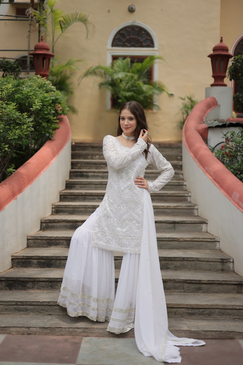 White Color Partywear Readymade Sarara Suit