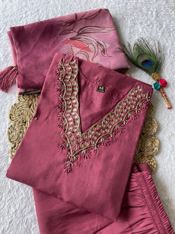 Light Magenta Handwork Kurti