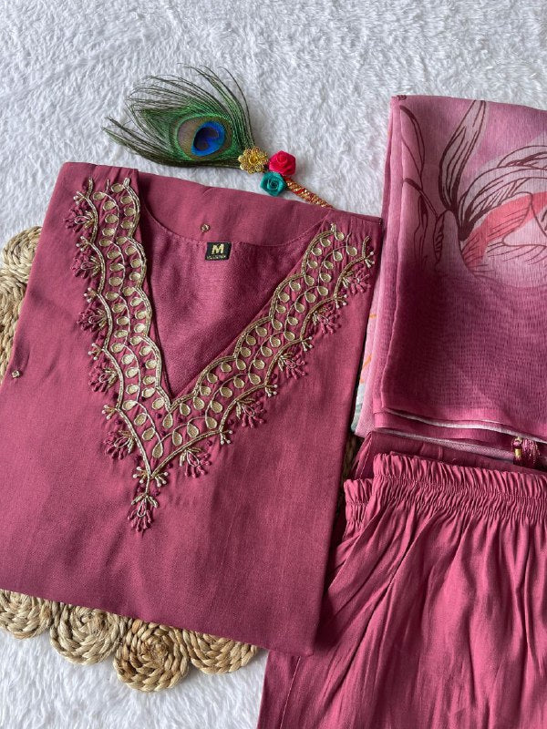 Light Magenta Handwork Kurti