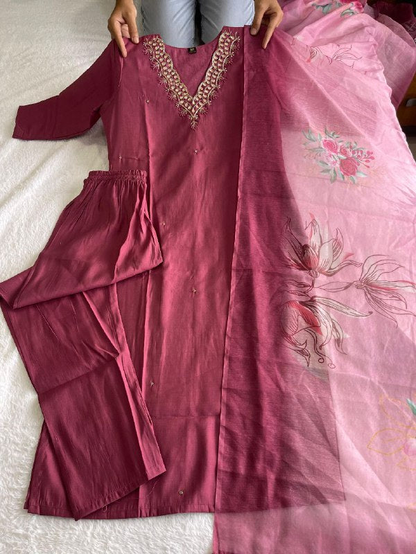 Light Magenta Handwork Kurti