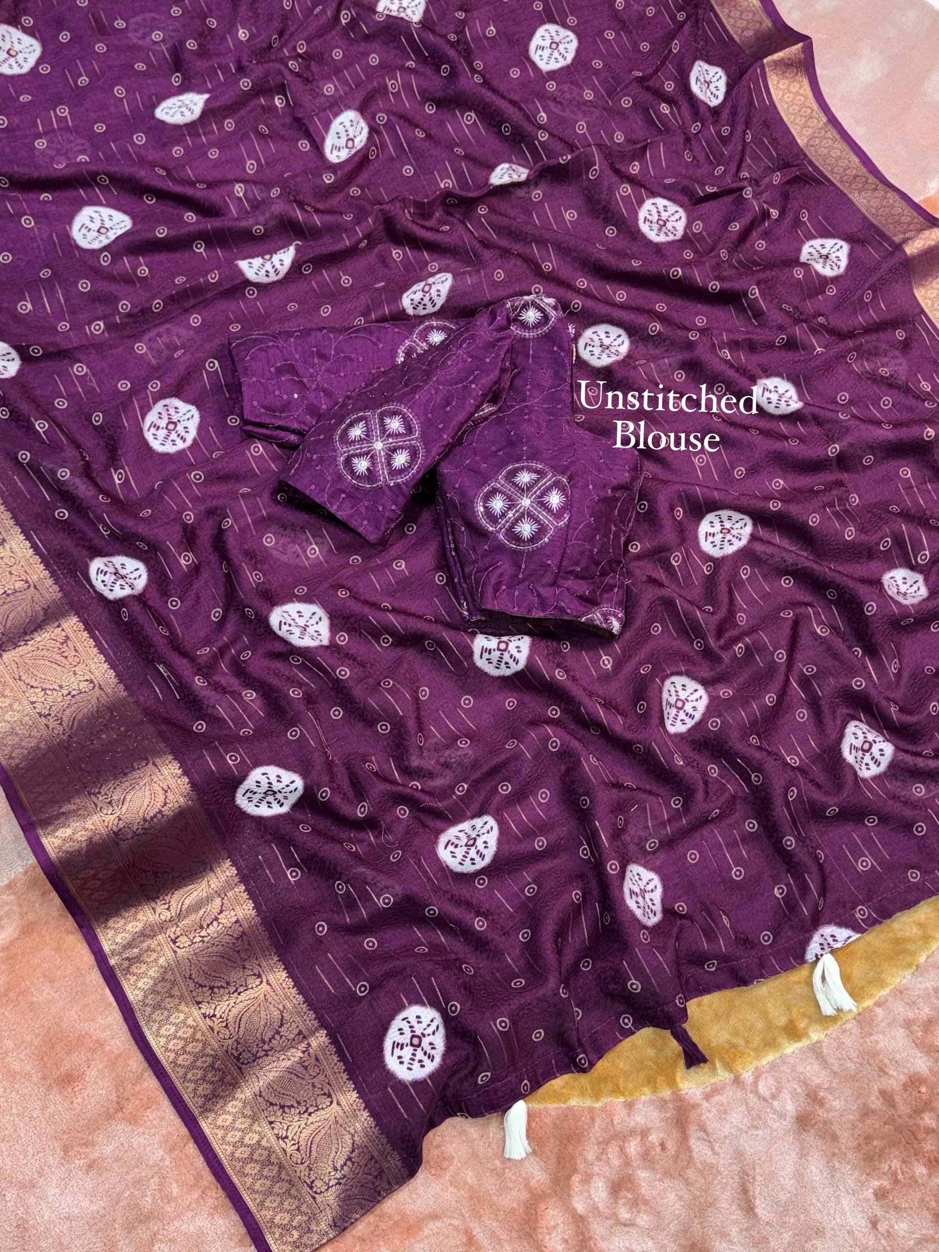 Royal Purple Moss Jacquard Saree with Matching Purple Embroidered Blouse