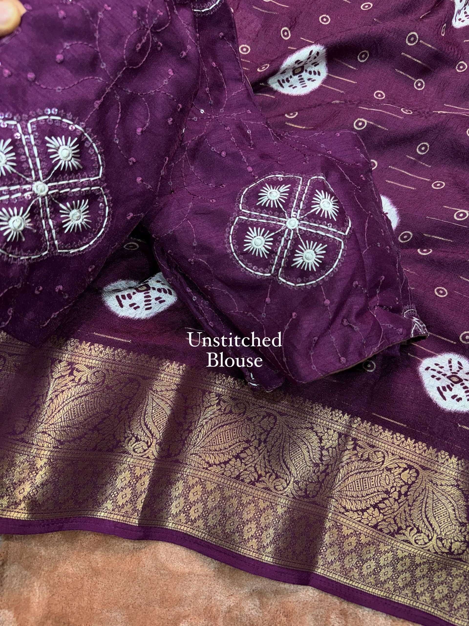 Royal Purple Moss Jacquard Saree with Matching Purple Embroidered Blouse