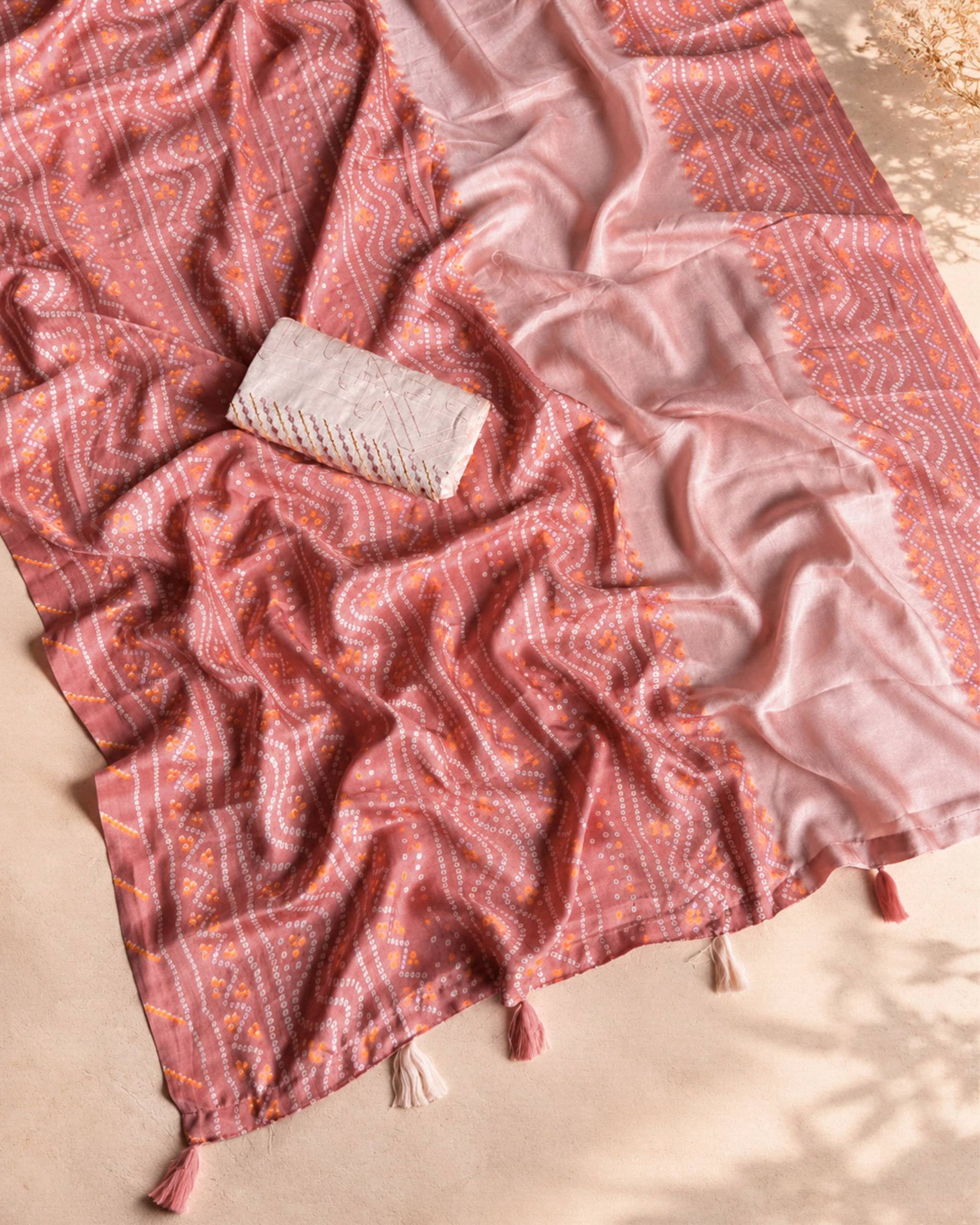 Blush Pink Kota Linen Saree with Embroidered Banglori Satin Blouse