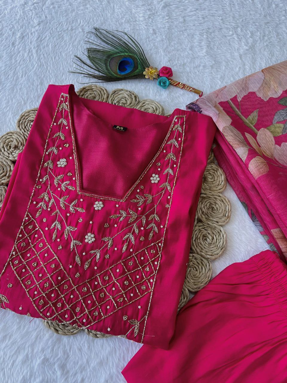 Rani Pink Handwork Kurti