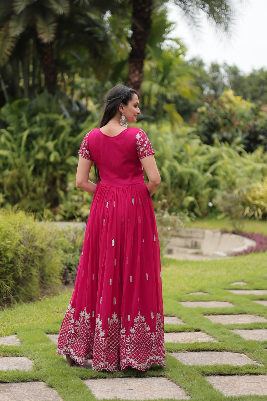 Pink Partywear Flaired Ethnic Gown