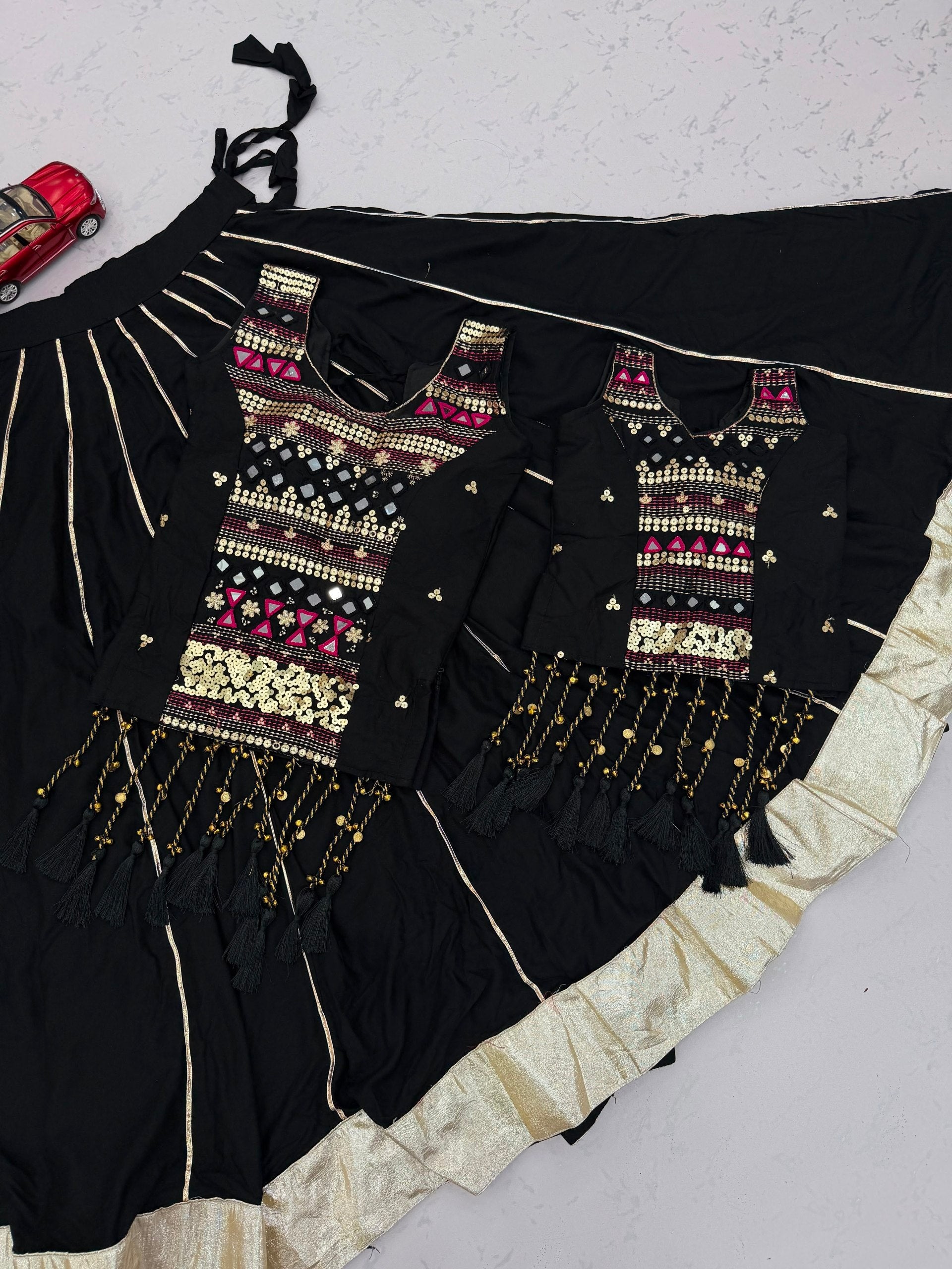 Black Navratri Mirror Work Pure Cotton Lehenga Choli for Women