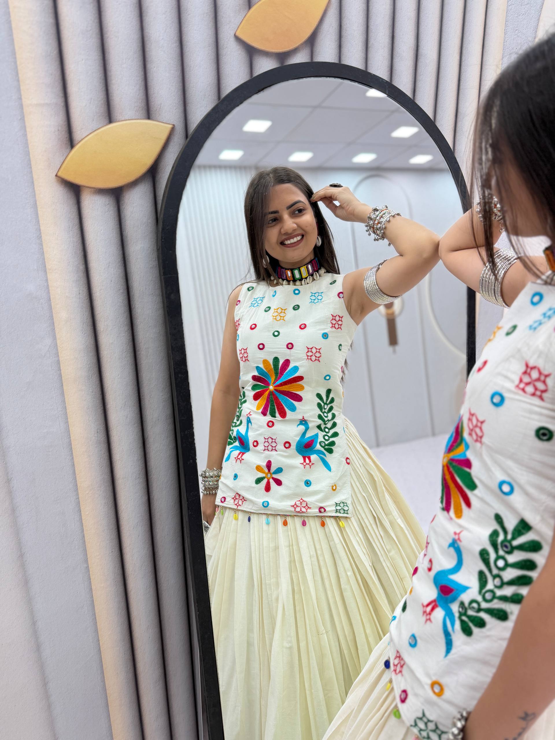 Navratri Special Khadi Cotton Lehenga Choli | Ivory White