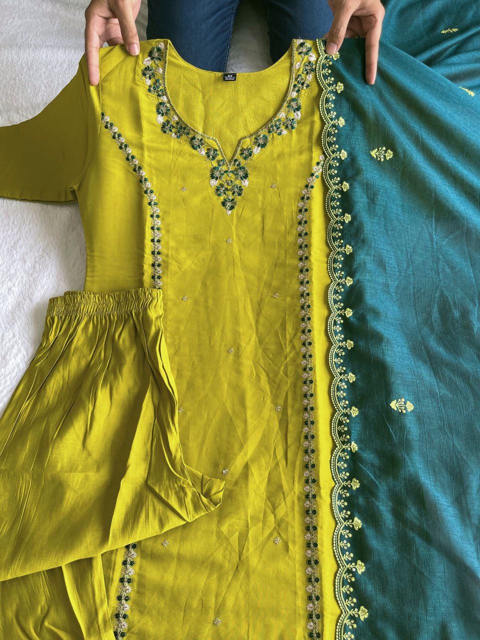 Parrot Green Exclusive Handwork Kurti