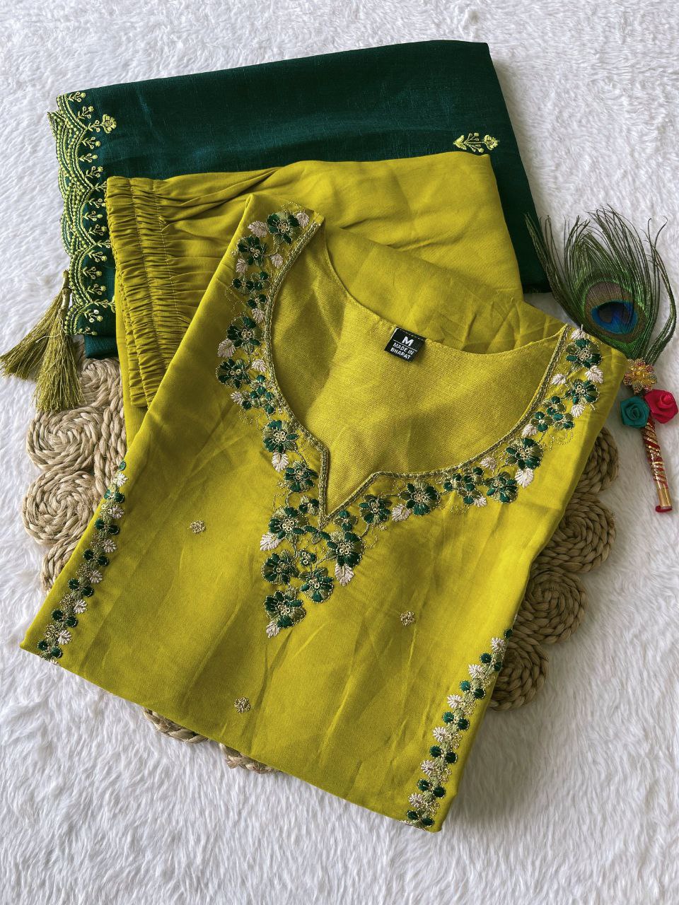 Parrot Green Exclusive Handwork Kurti