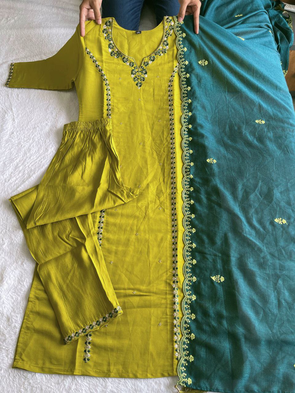 Parrot Green Exclusive Handwork Kurti