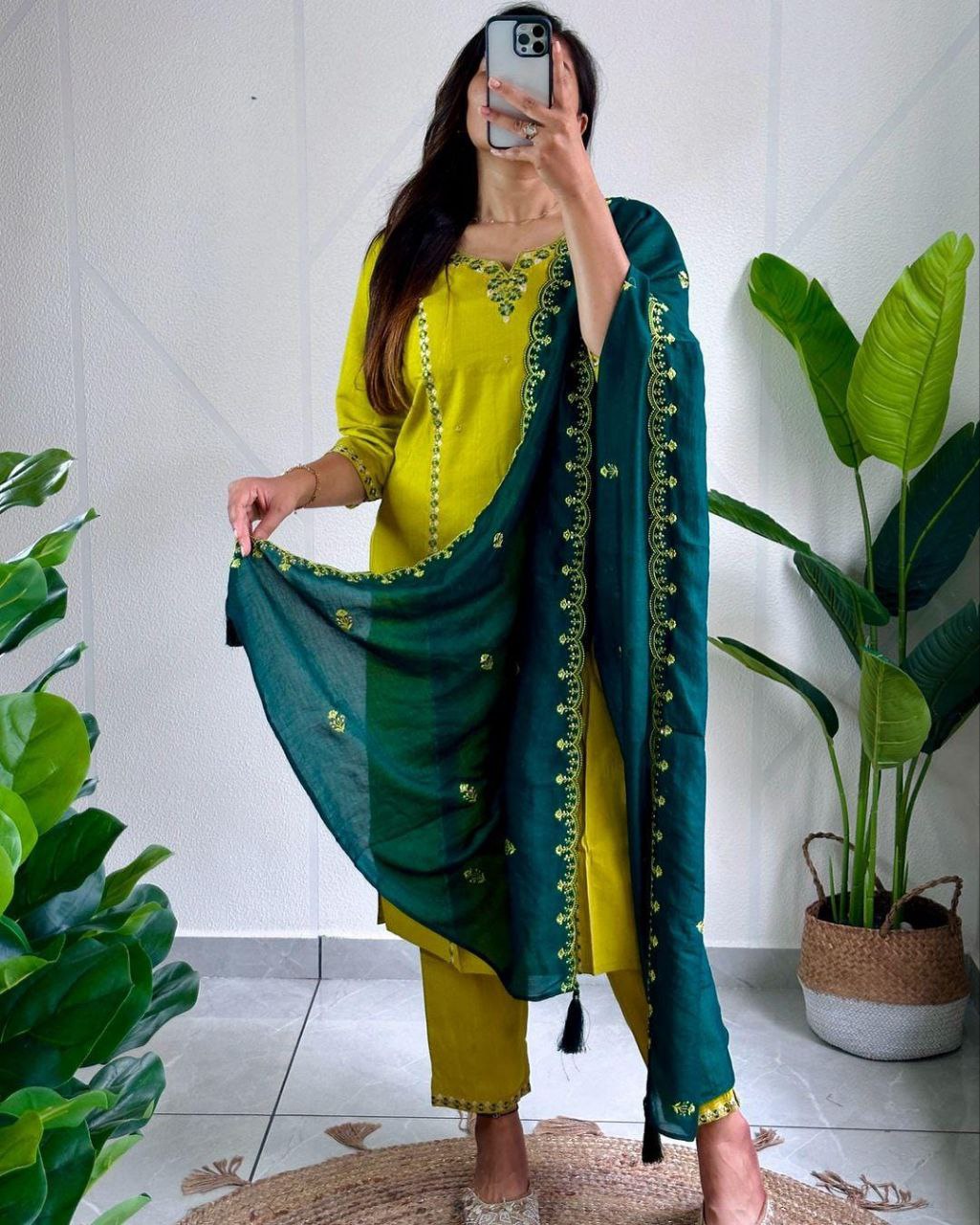 Parrot Green Exclusive Handwork Kurti