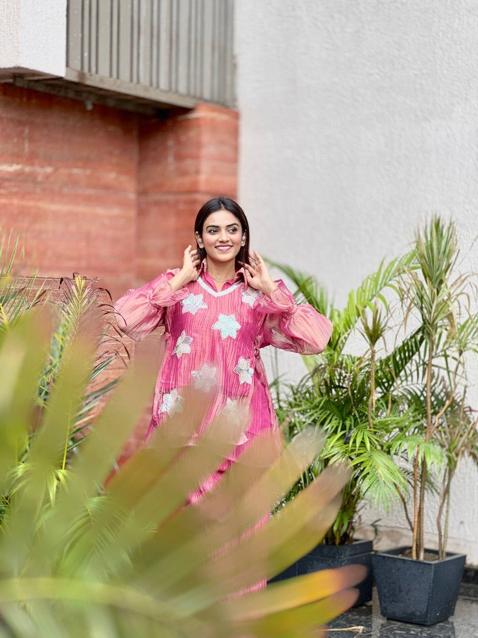Pink Rich Salsa Embroidered Co-Ord Set with Designer Palazzo