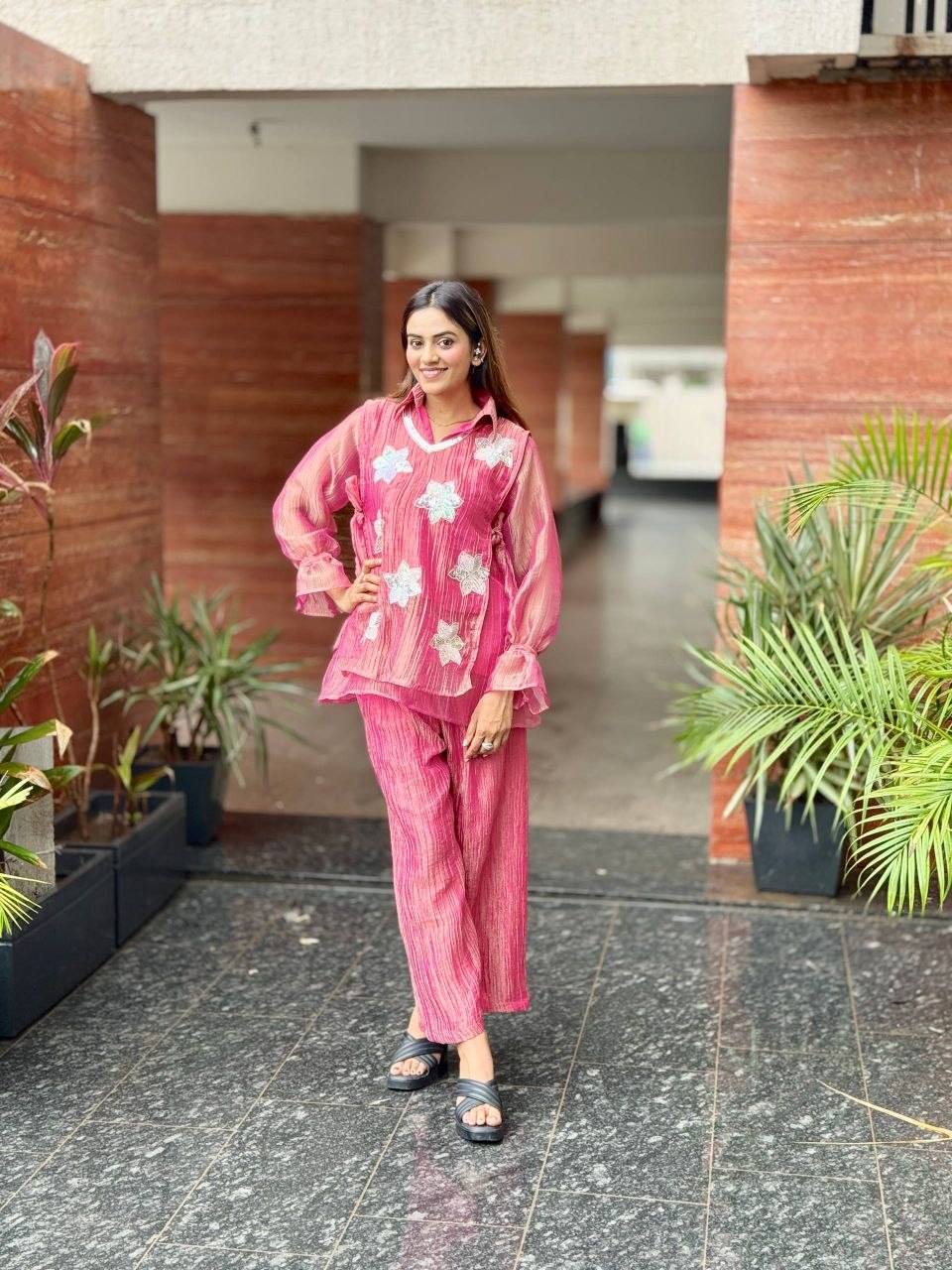 Pink Rich Salsa Embroidered Co-Ord Set with Designer Palazzo