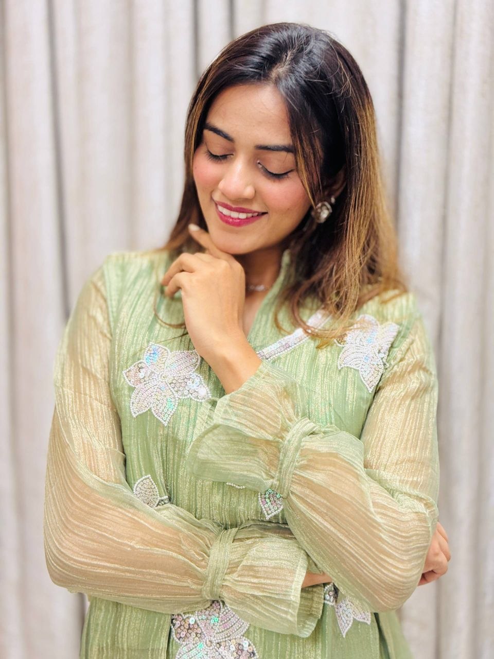 Pistachio Green Rich Salsa Embroidered Co-Ord Set with Designer Palazzo