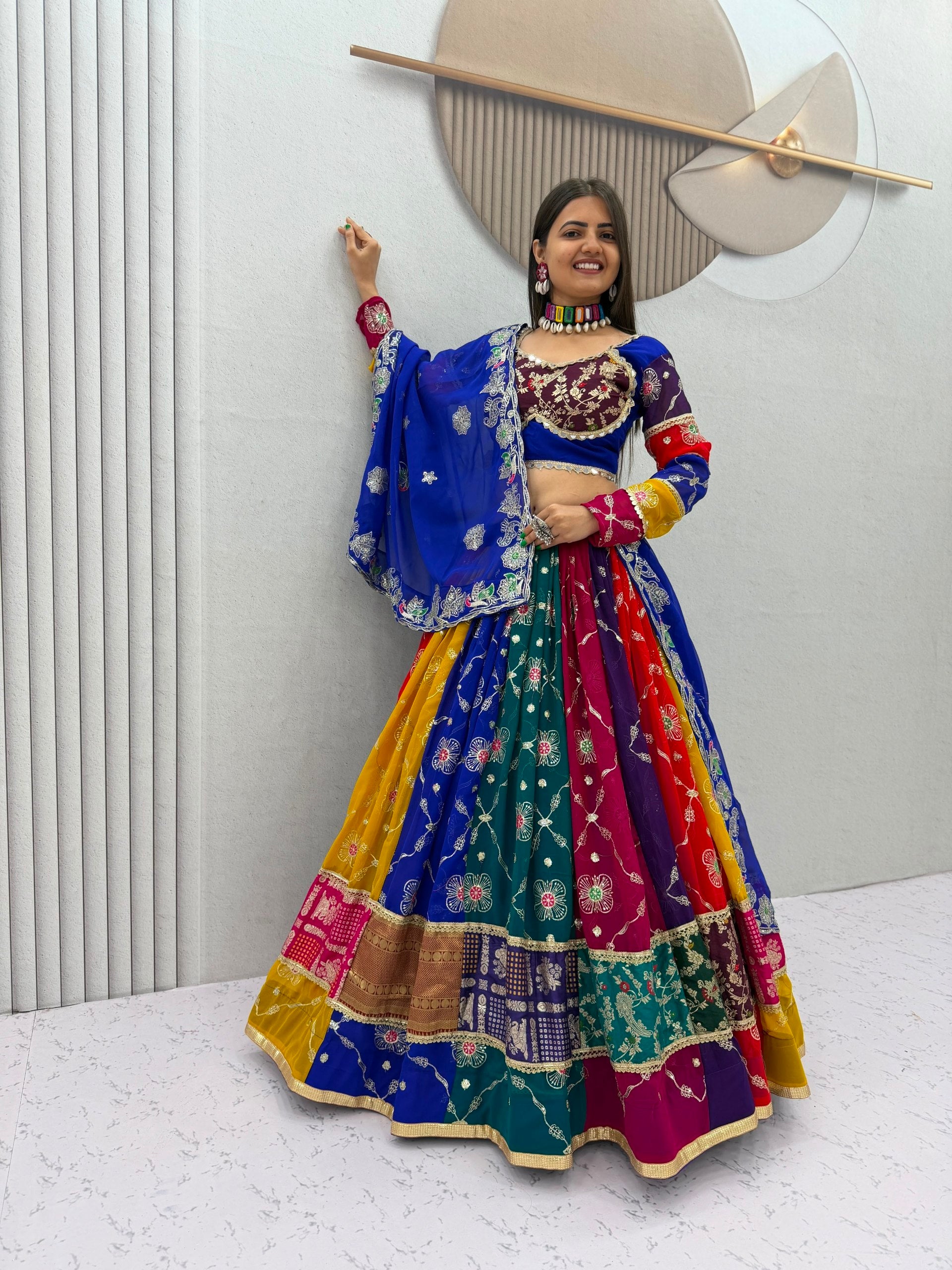 Multicolor Vintage Navratri Chaniya Choli with 6 Meter Flair & Dupatta