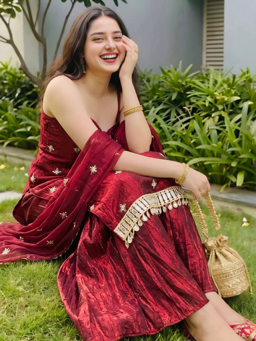Maroon Color Trending Fendy Silk Kurti Sharara Set with Mirror Work