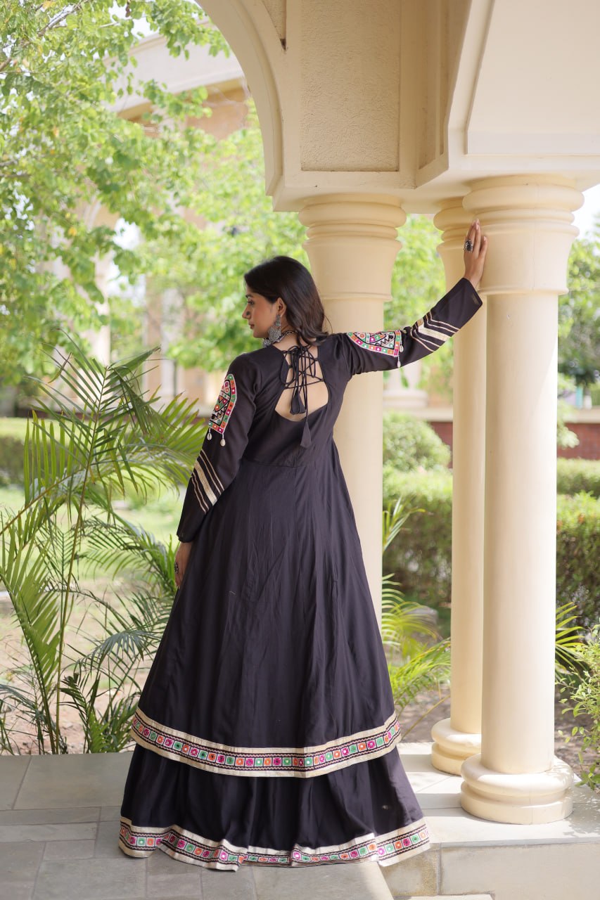 Black Gamthi & Gota Patti Lehenga with Embroidered Shrug | Full-Stitched