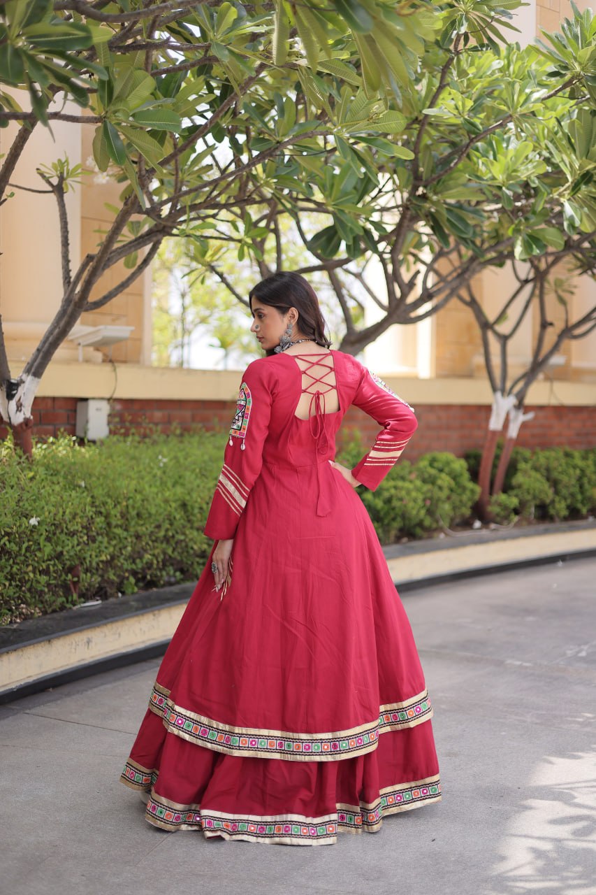 Maroon Gamthi Mirror Work Lehenga Set with Embroidered Shrug