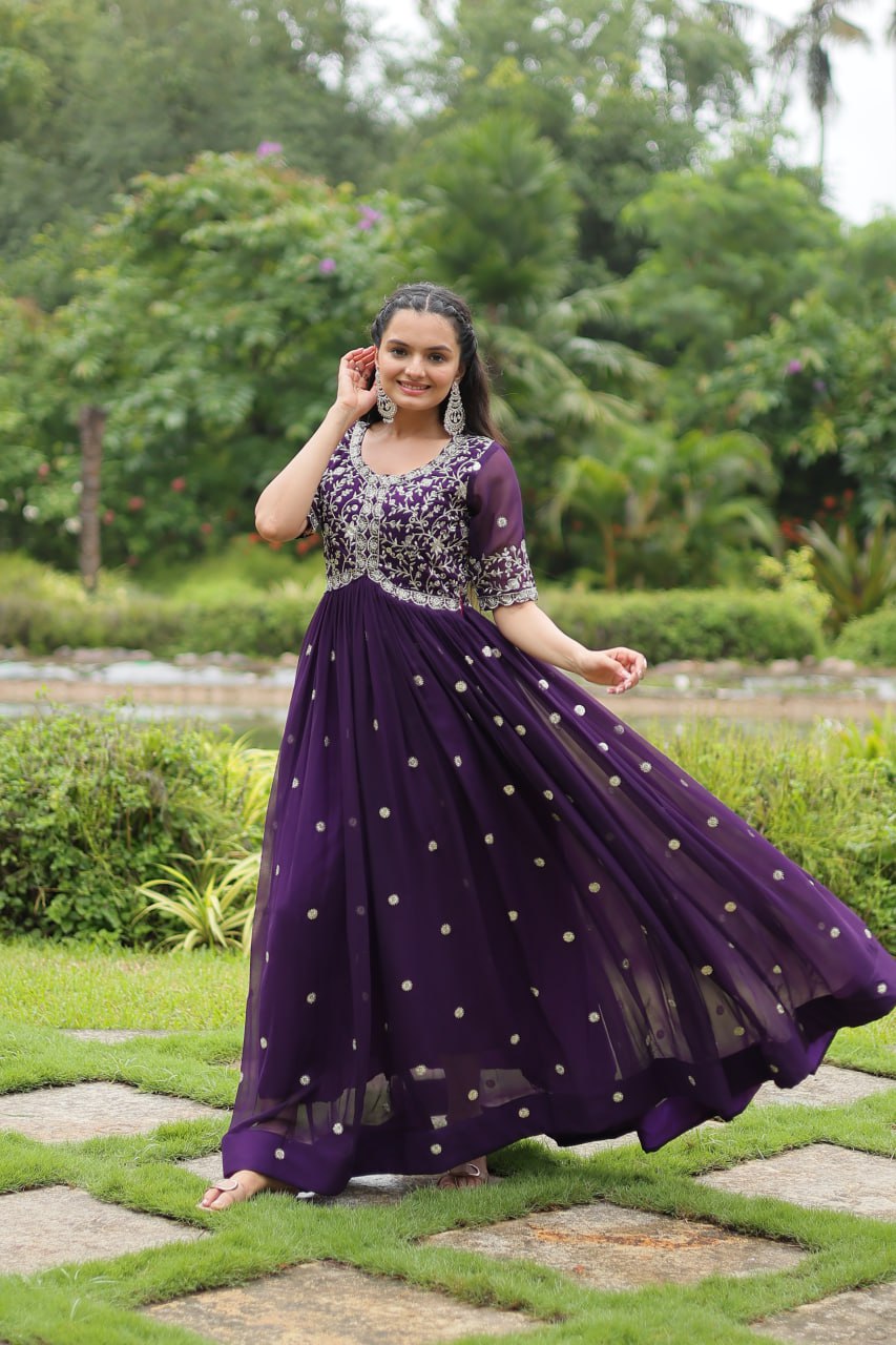 Diwali Special Purple Partywear Gown