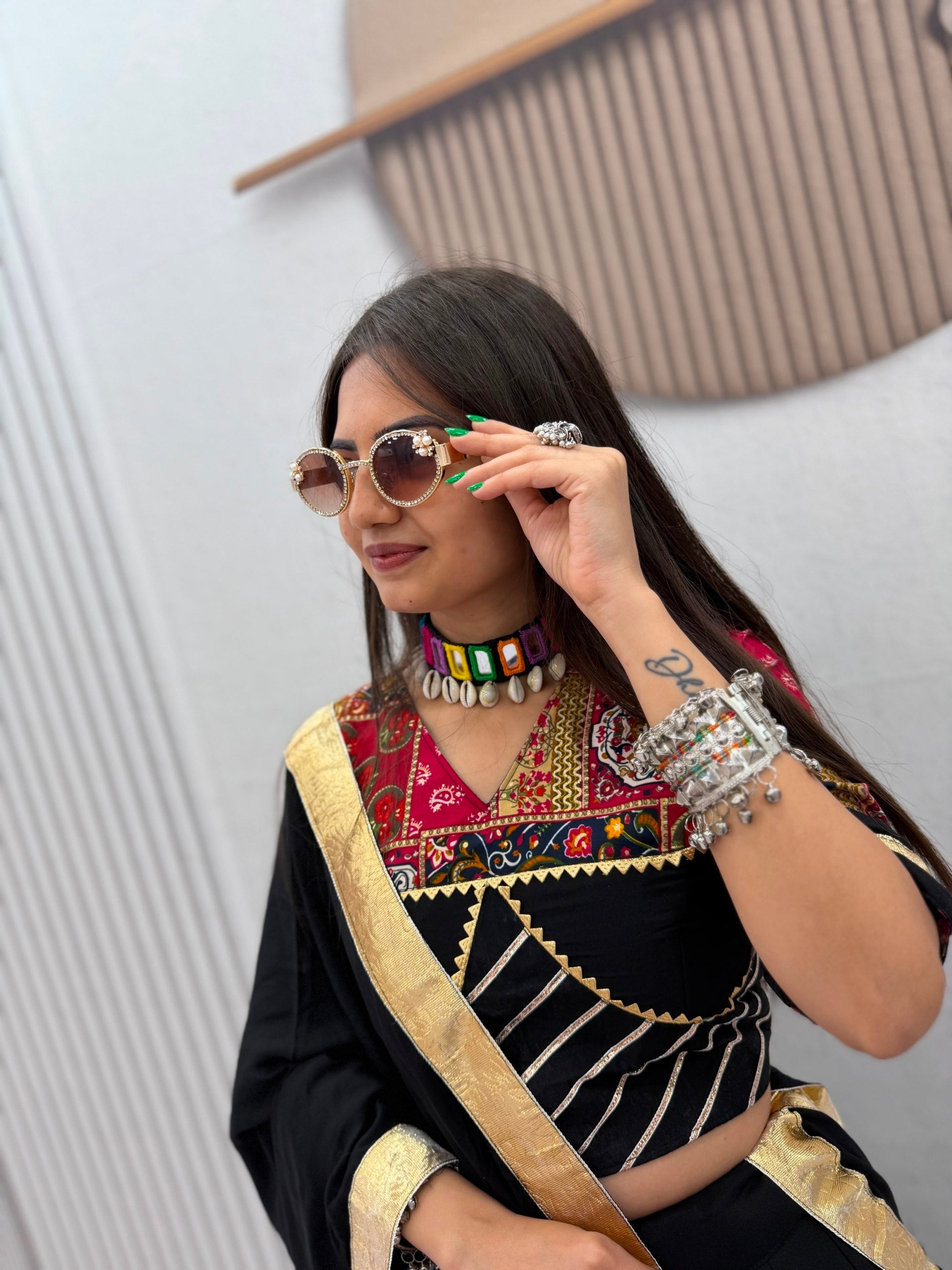 Black Pure Cotton Radha Krishna Print Lehenga Choli with Dupatta