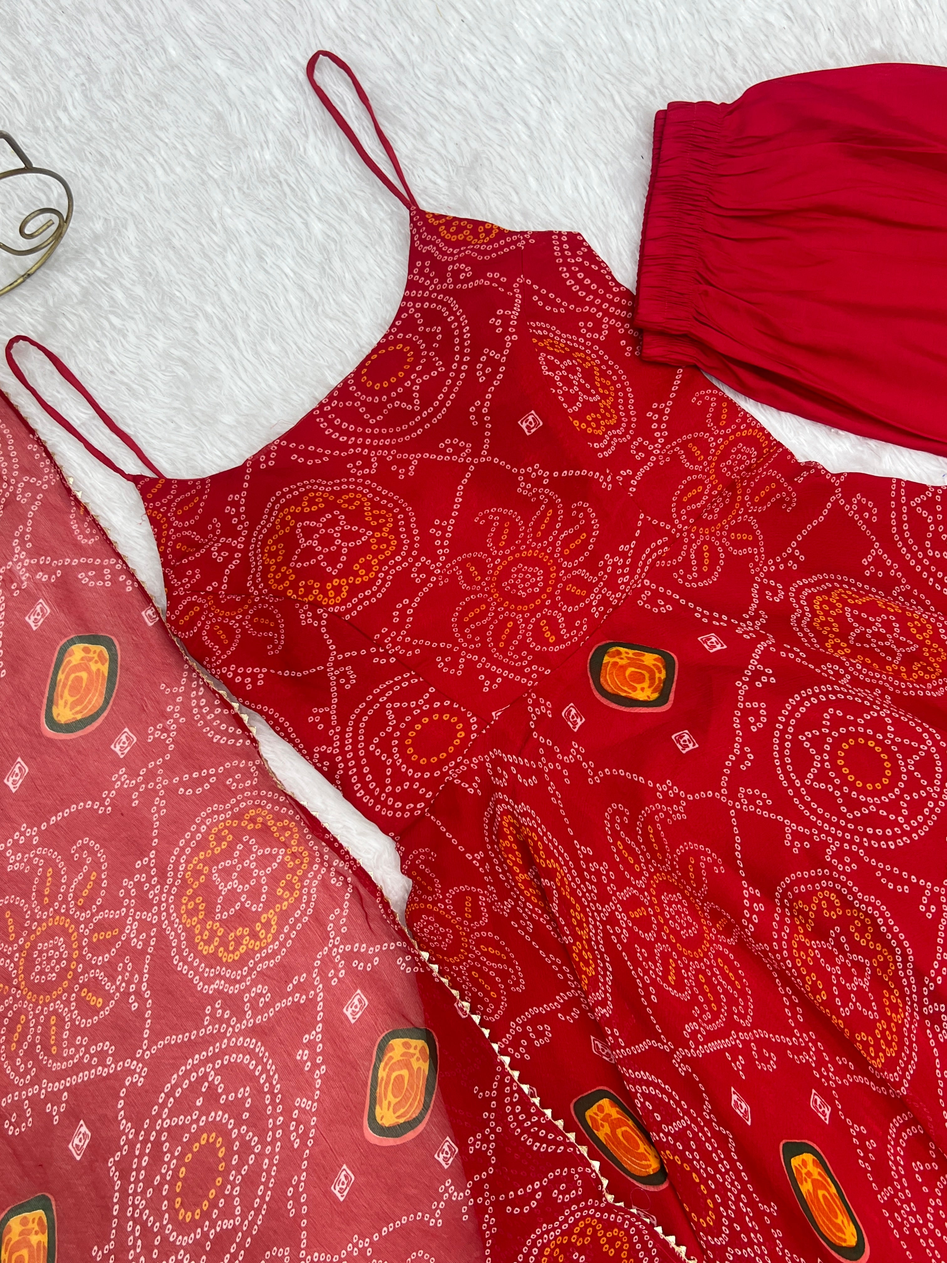 Floral Red Color Soft Chiffon Three Piece Anarkali