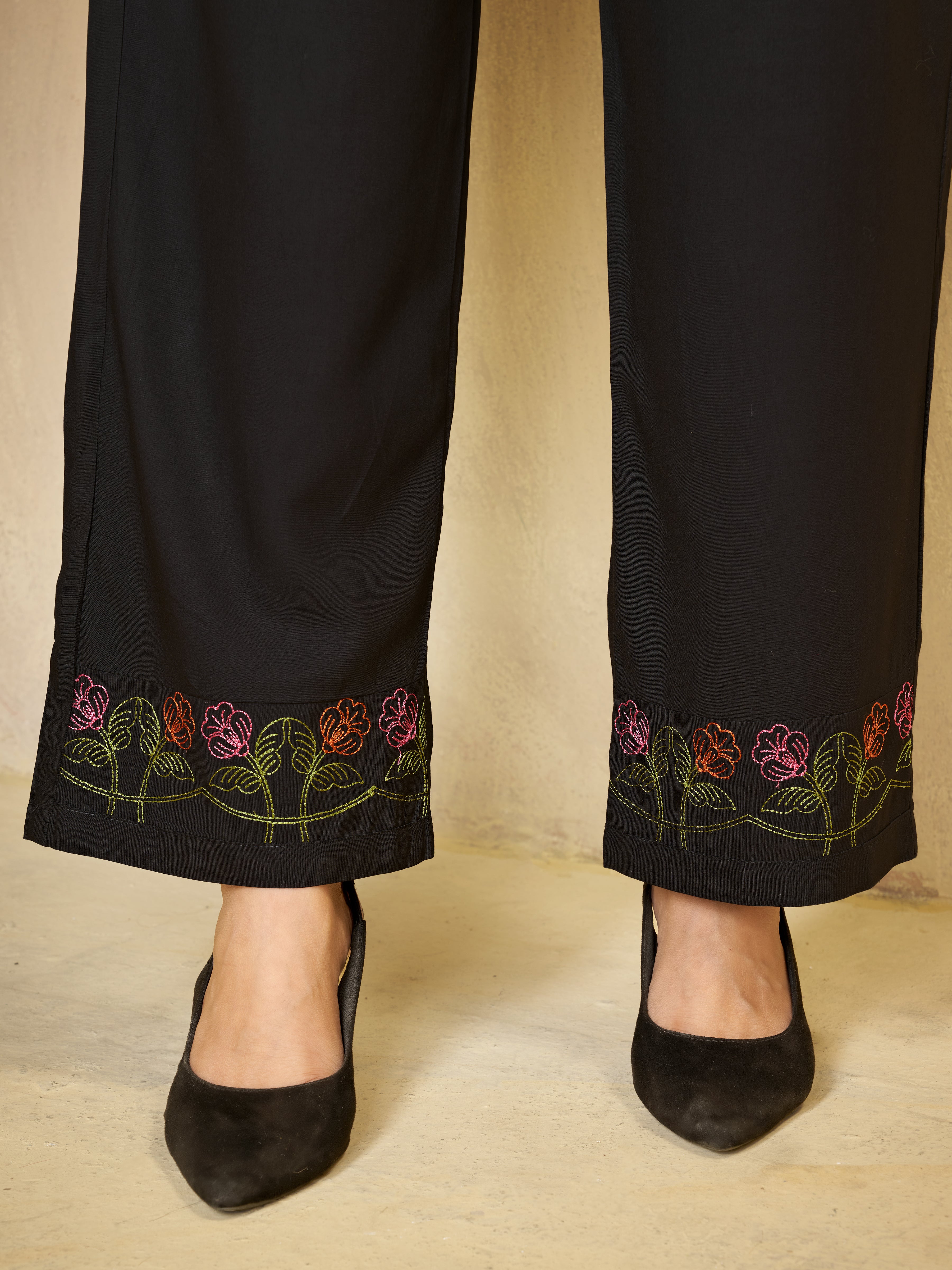 Black Heavy Rayon Floral Embroidered Co-Ord Set