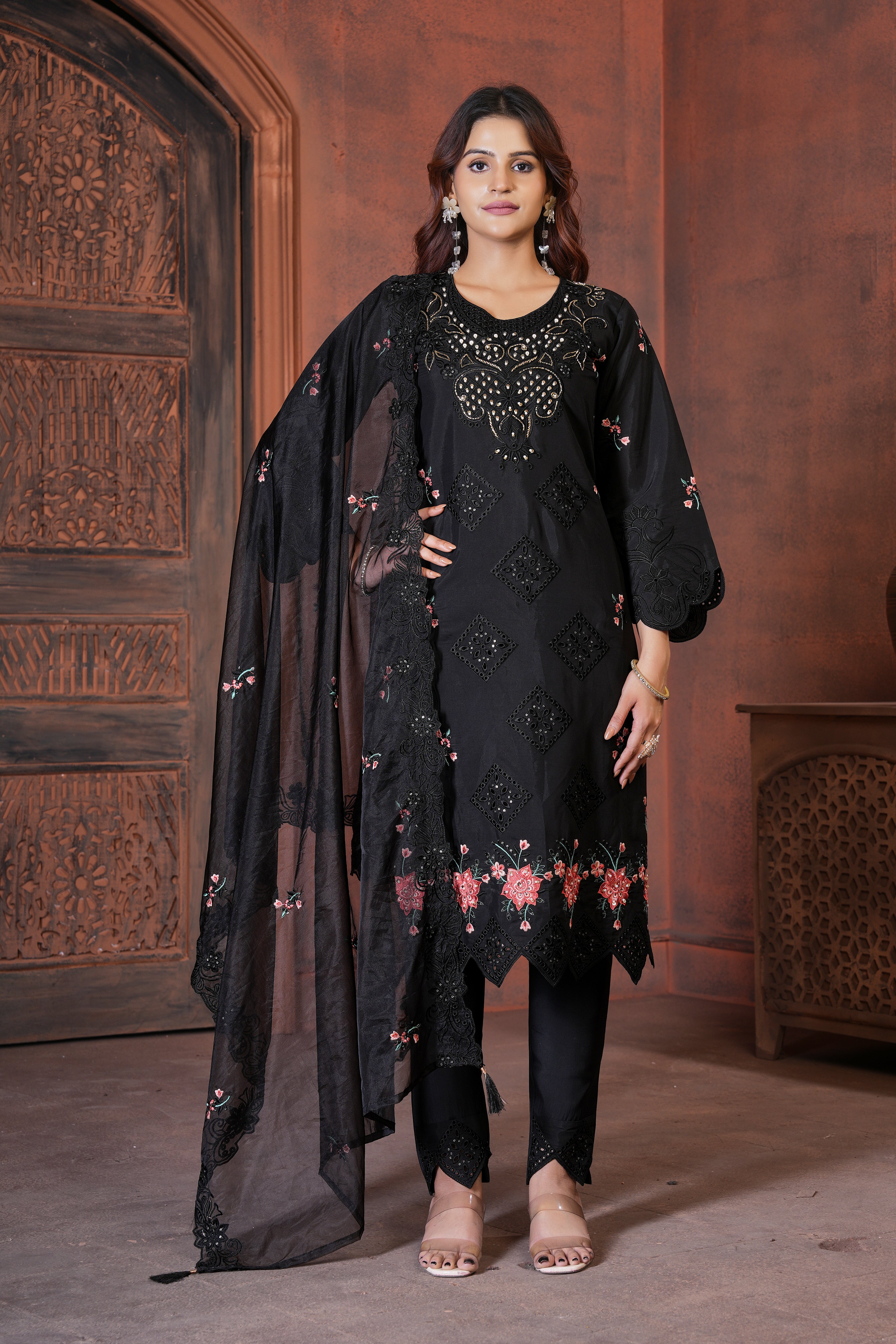Ananya Black Roman Kurti Set | Nardev Fashion