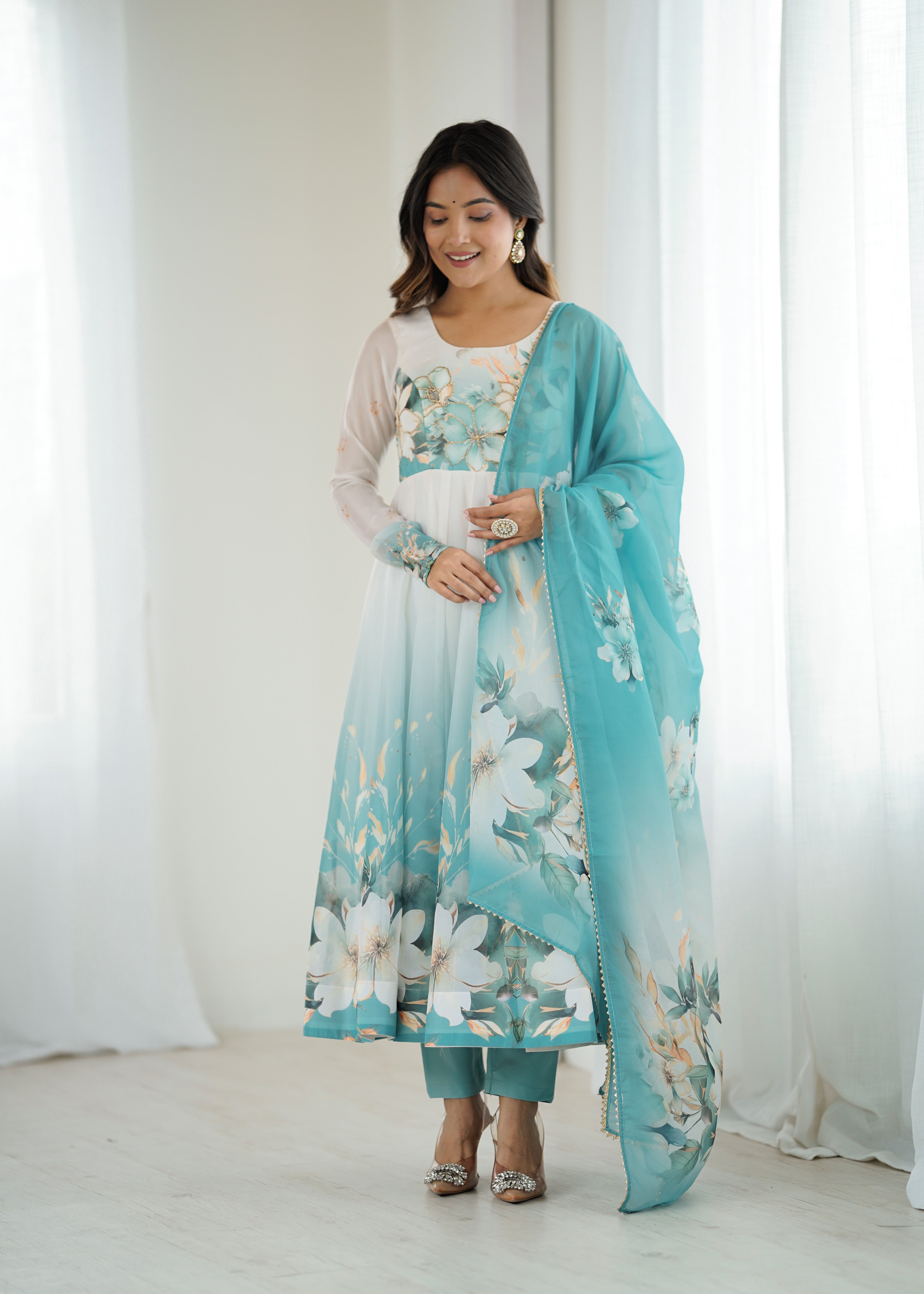 Aquablue Color Festival Floral Anarkali Set - Aarti Chauhan