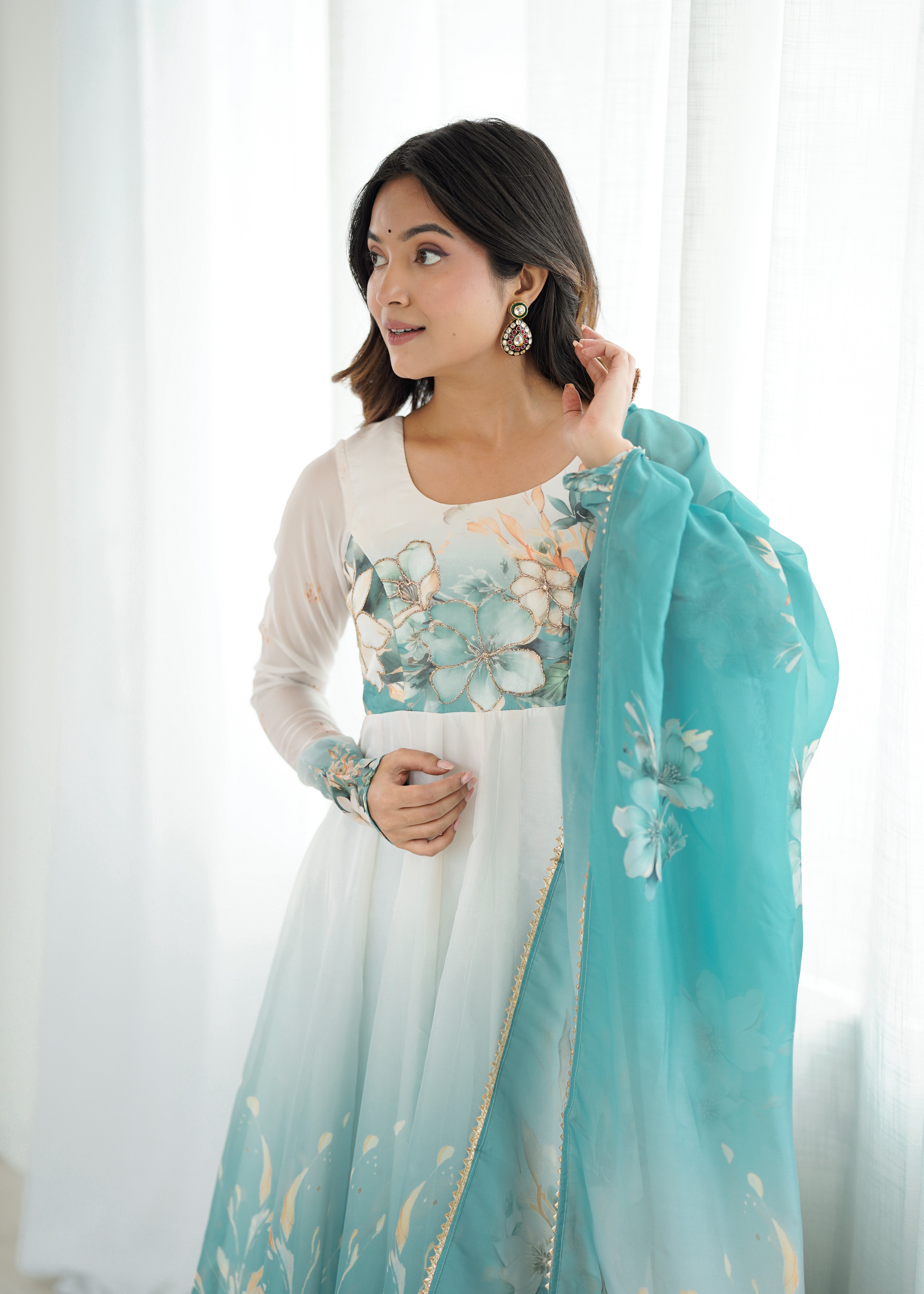 Aquablue Color Festival Floral Anarkali Set - Aarti Chauhan
