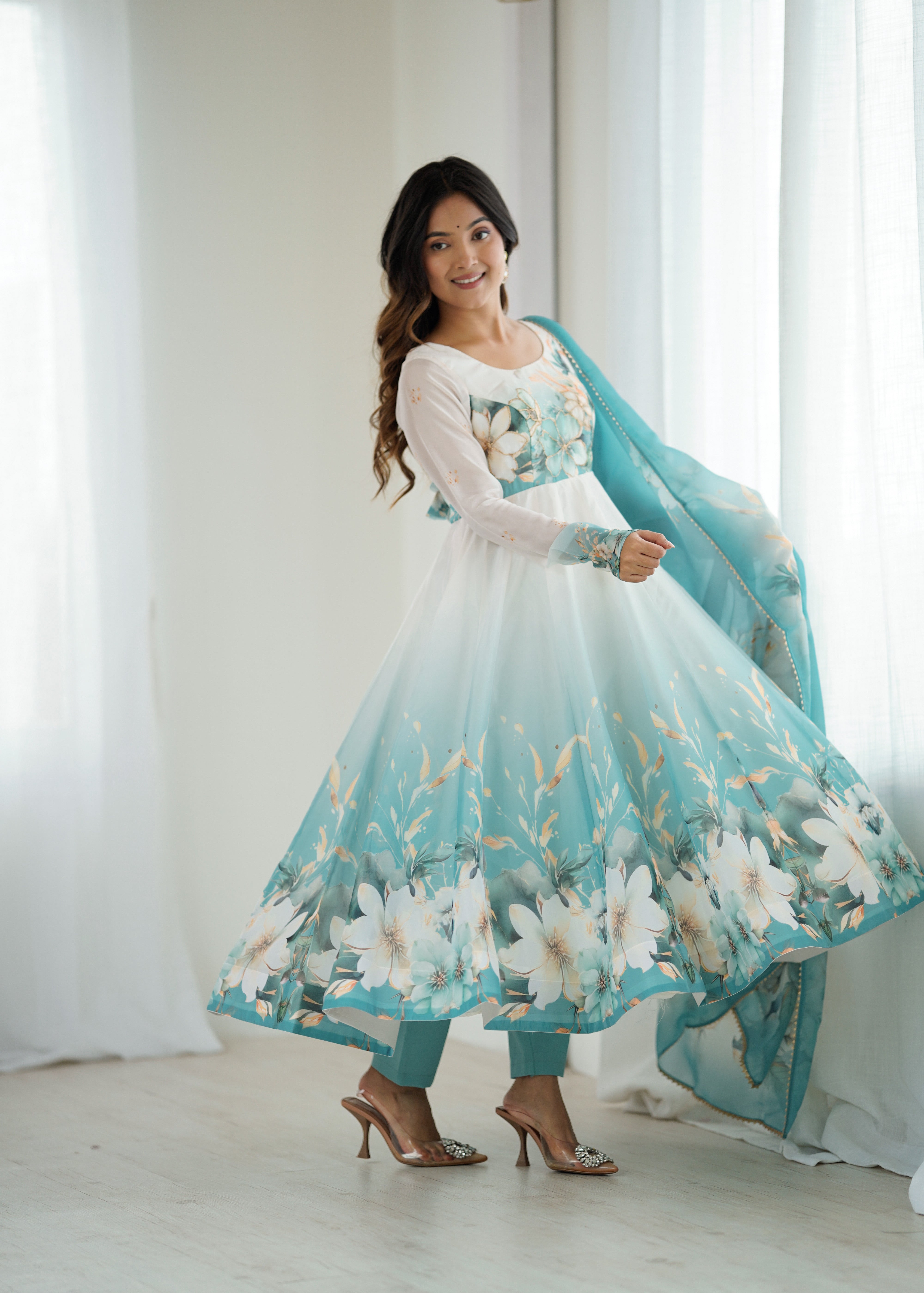 Aquablue Color Festival Floral Anarkali Set - Aarti Chauhan