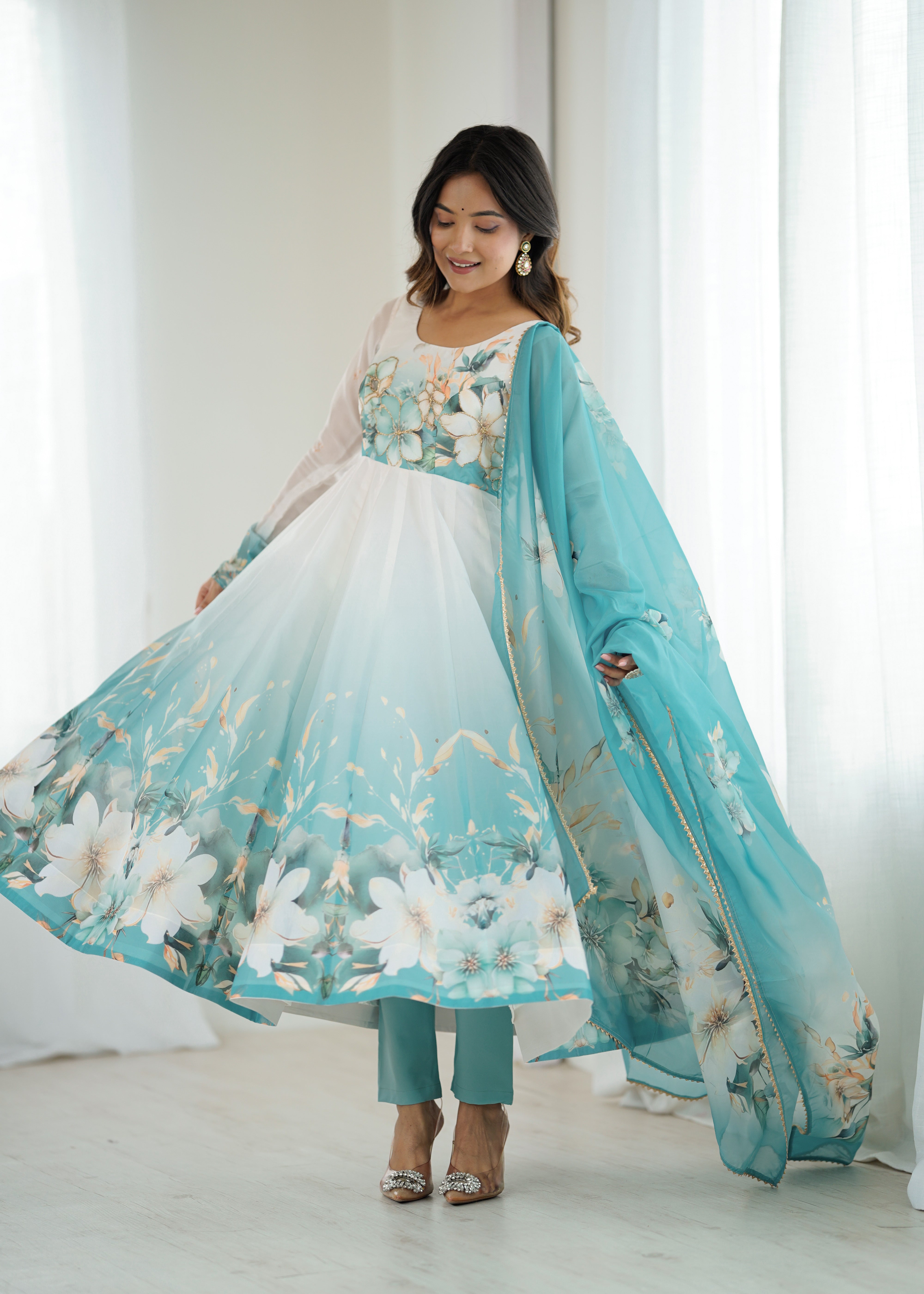 Aquablue Color Festival Floral Anarkali Set - Aarti Chauhan