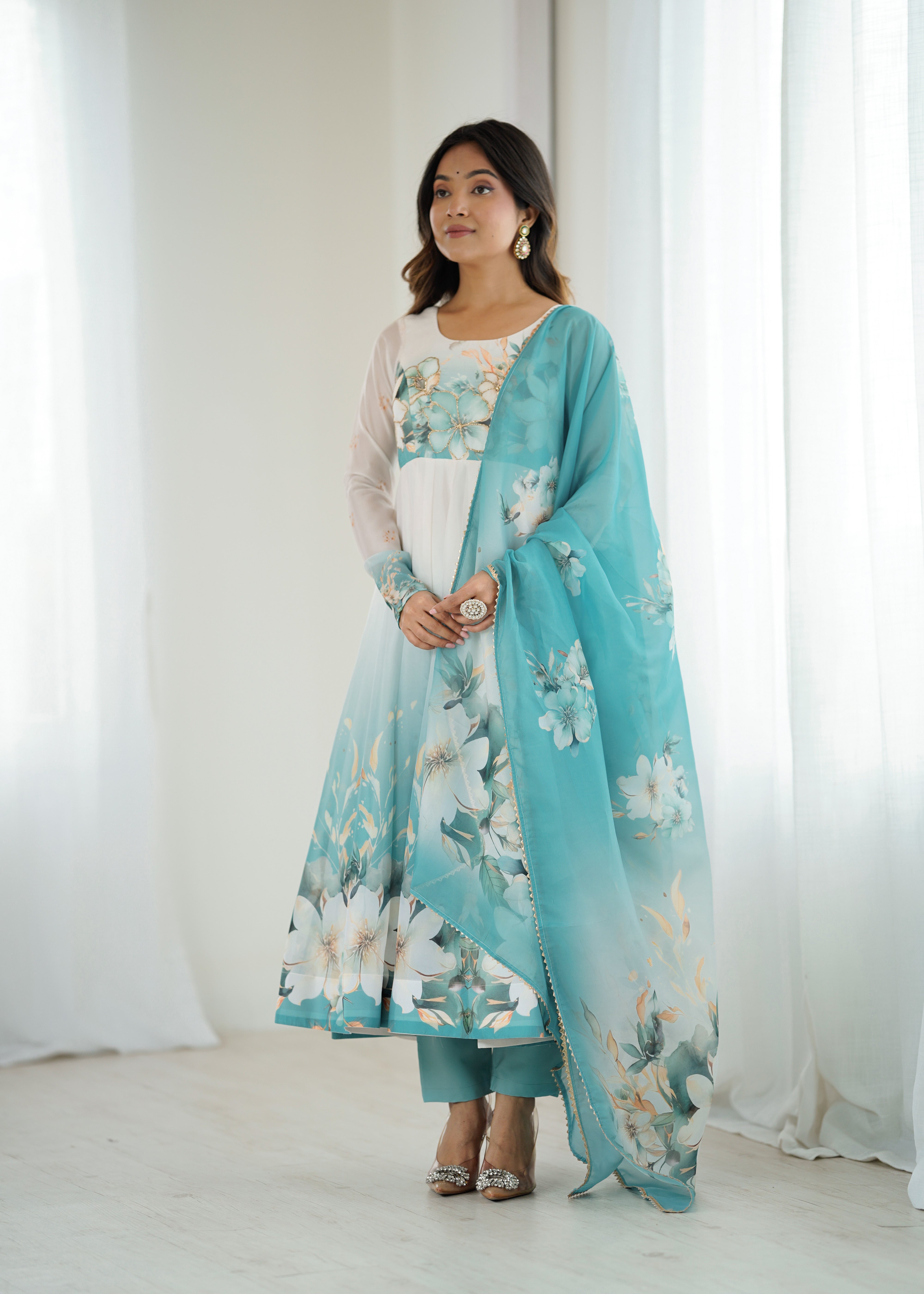 Aquablue Color Festival Floral Anarkali Set - Aarti Chauhan