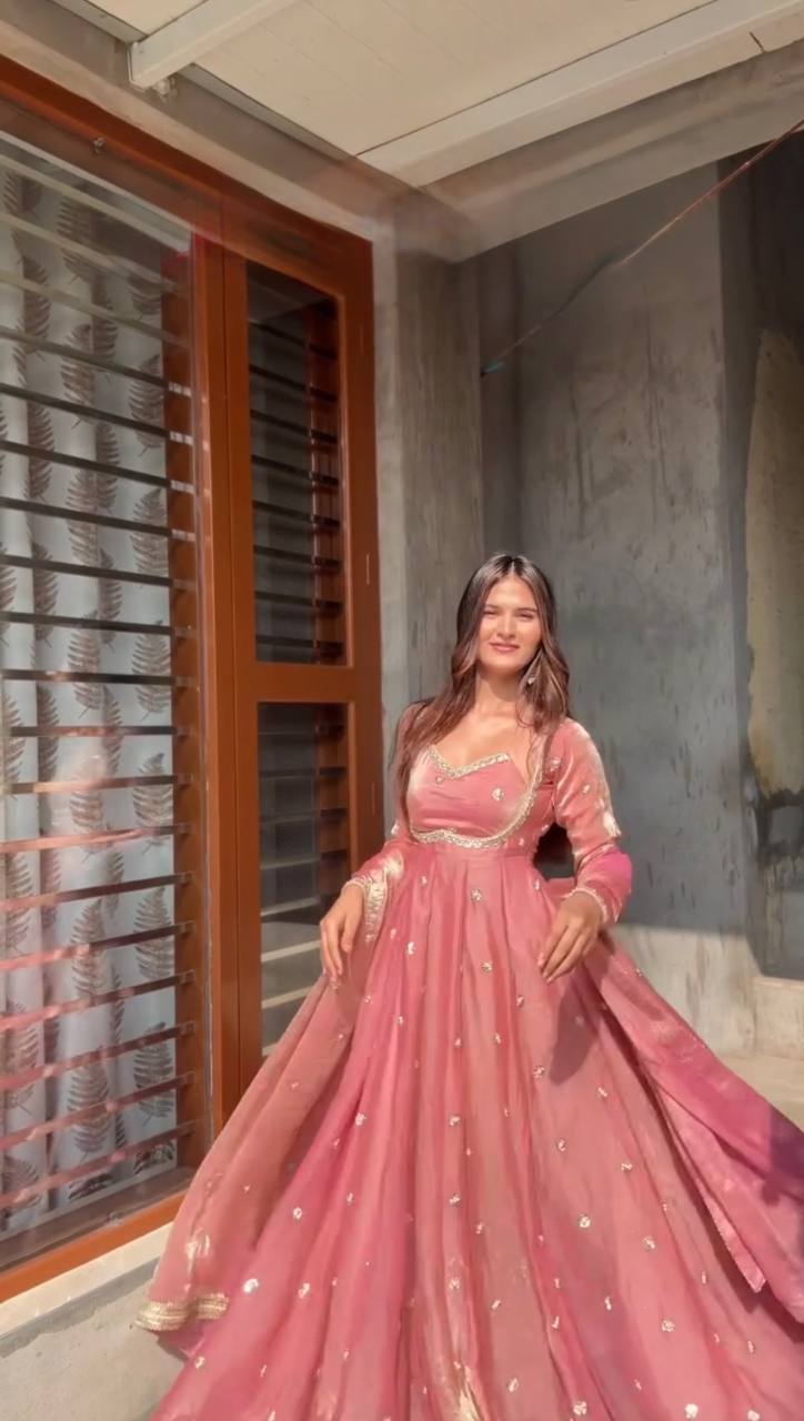 BabyPink Color Fendy Silk Anarkali Suit | Nardev Fashion