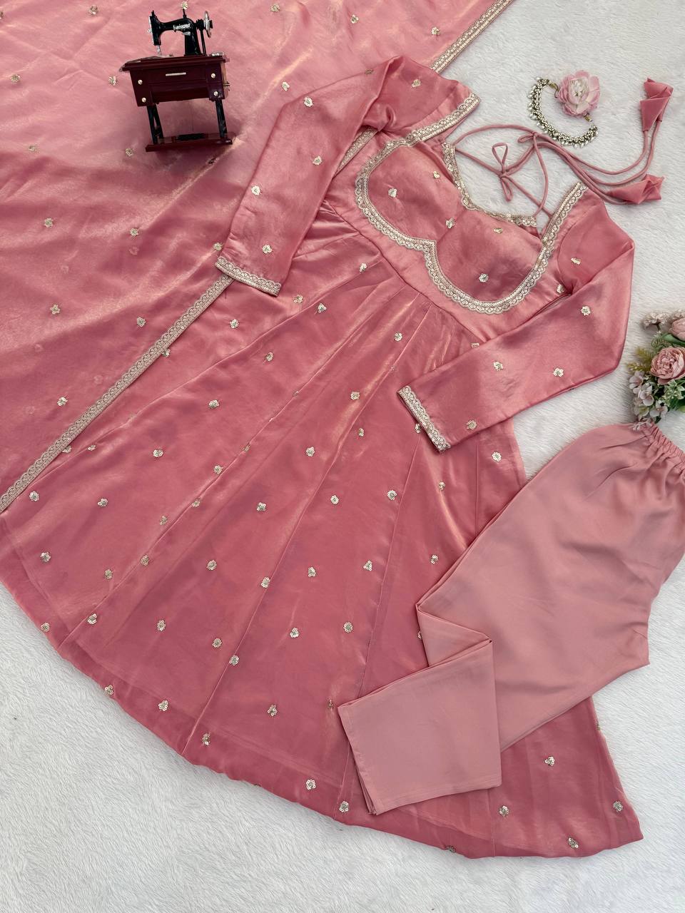 BabyPink Color Fendy Silk Anarkali Suit | Nardev Fashion