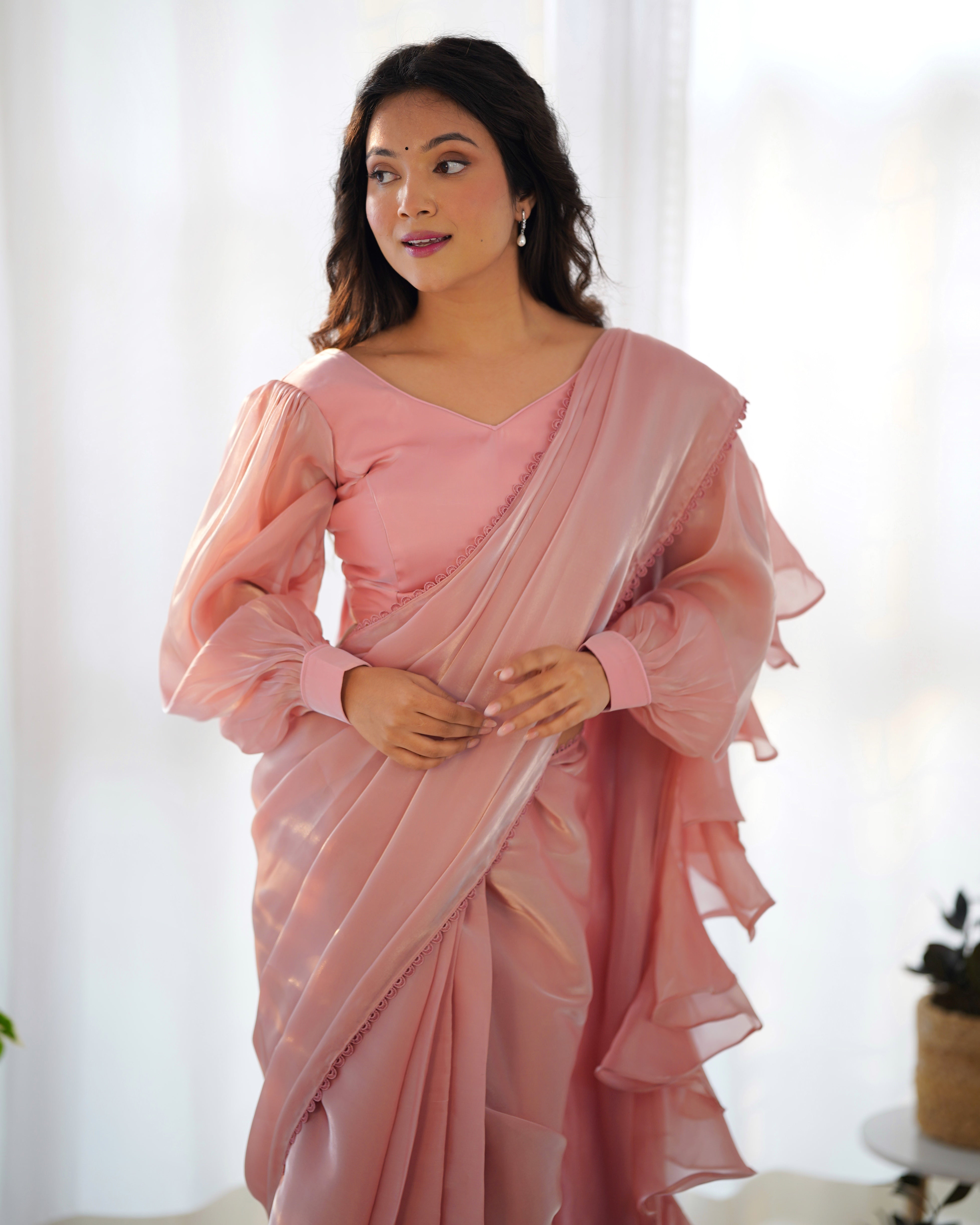 Baby Pink Ready To Wear Saree