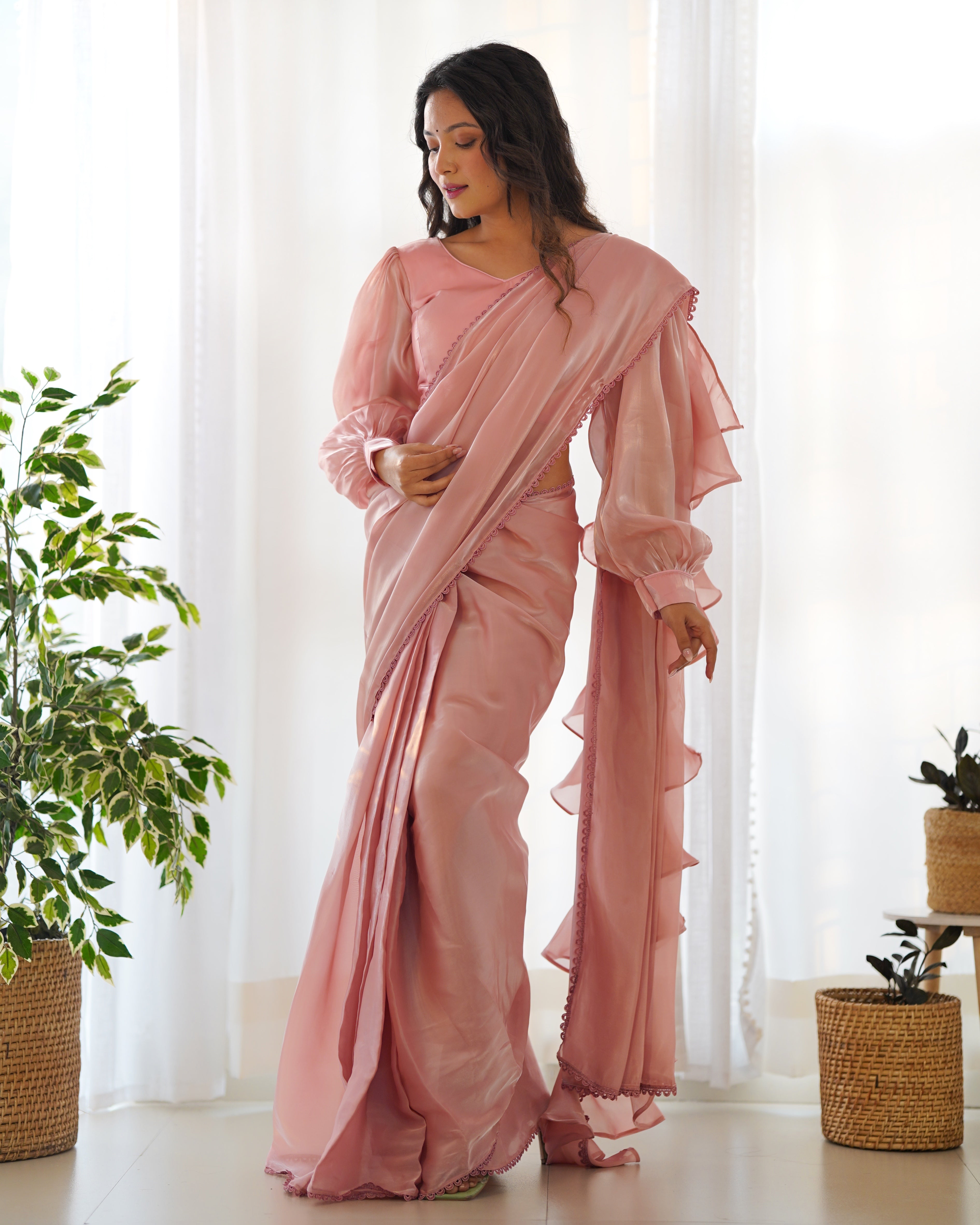 Baby Pink Ready To Wear Saree